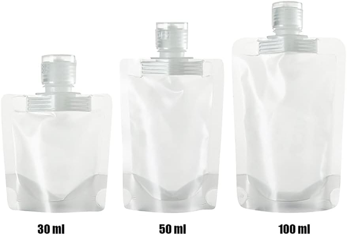 24 Pcs Portable Travel Makeup Packing Bag, 30Ml+50Ml+100Ml Leak Proof Refillable Empty Squeeze Pouch, Transparent Clamshell Packaging Bag Plastic Stand up Spout Pouch for for Vacation Travel. image number 3