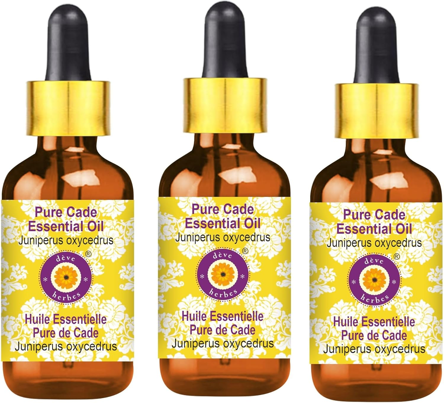 Deve Herbes Pure Cade Essential Oil (Juniperus Oxycedrus) with Glass Dropper Natural Therapeutic Grade Steam Distilled (Pack of Three) 100Ml X 3 (10 Oz) image number 2