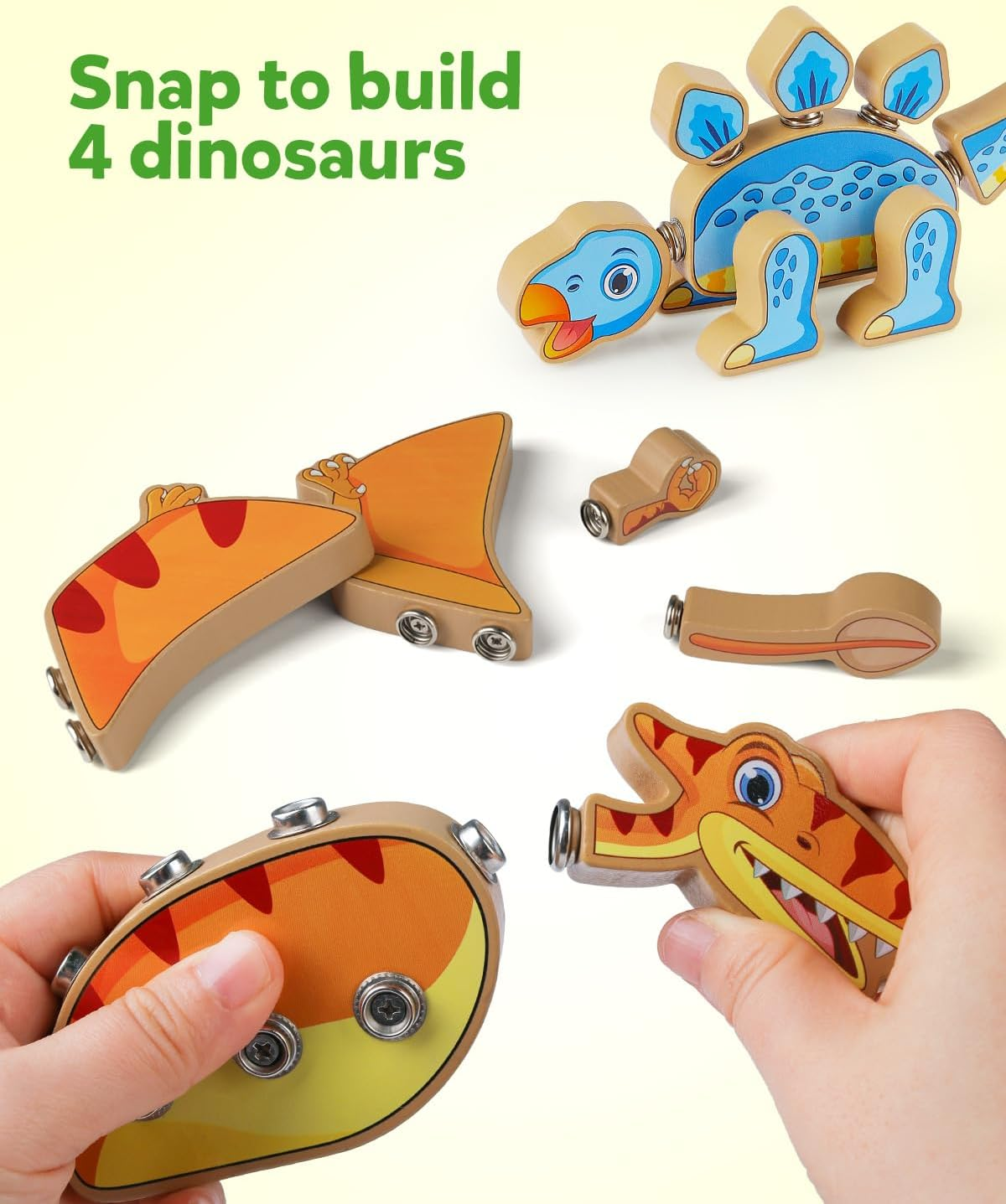 Coogam Dinosaur Building Block Set, Wooden Snap-Connection Dinosaur Builders, STEM Take Apart Dino Playset, Fine Motor Skill Educational Learning Toy Gift for 3 4 5 Years Old Kids image number 5