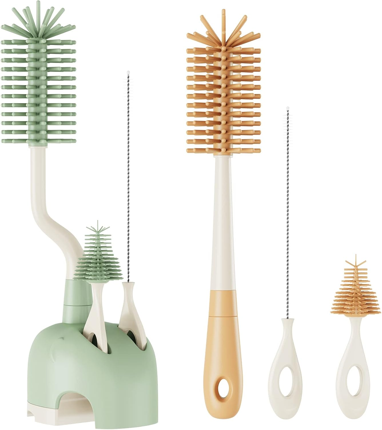 Silicone Bottle Brush Set with Stand, 360&deg; Rotating Bottle Cleaning Brush Cleaner Set, Long Handle 3 in 1 Multipurpose Silicone Baby Bottle Straw Cleaner Brush (Grey)