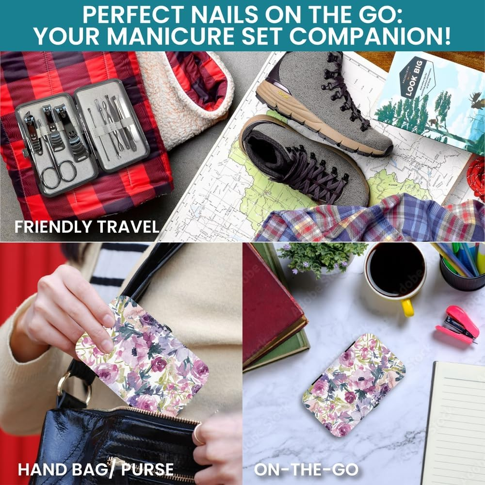 Manicure Set 10 in 1 Stainless Steel Manicure Kit Professional Pedicure Grooming Kit Portable Pedicure Kit Nail Tools & Accessories Hair Facial Care and Nail Care for Men and Women (Peonie Rose) image number 6