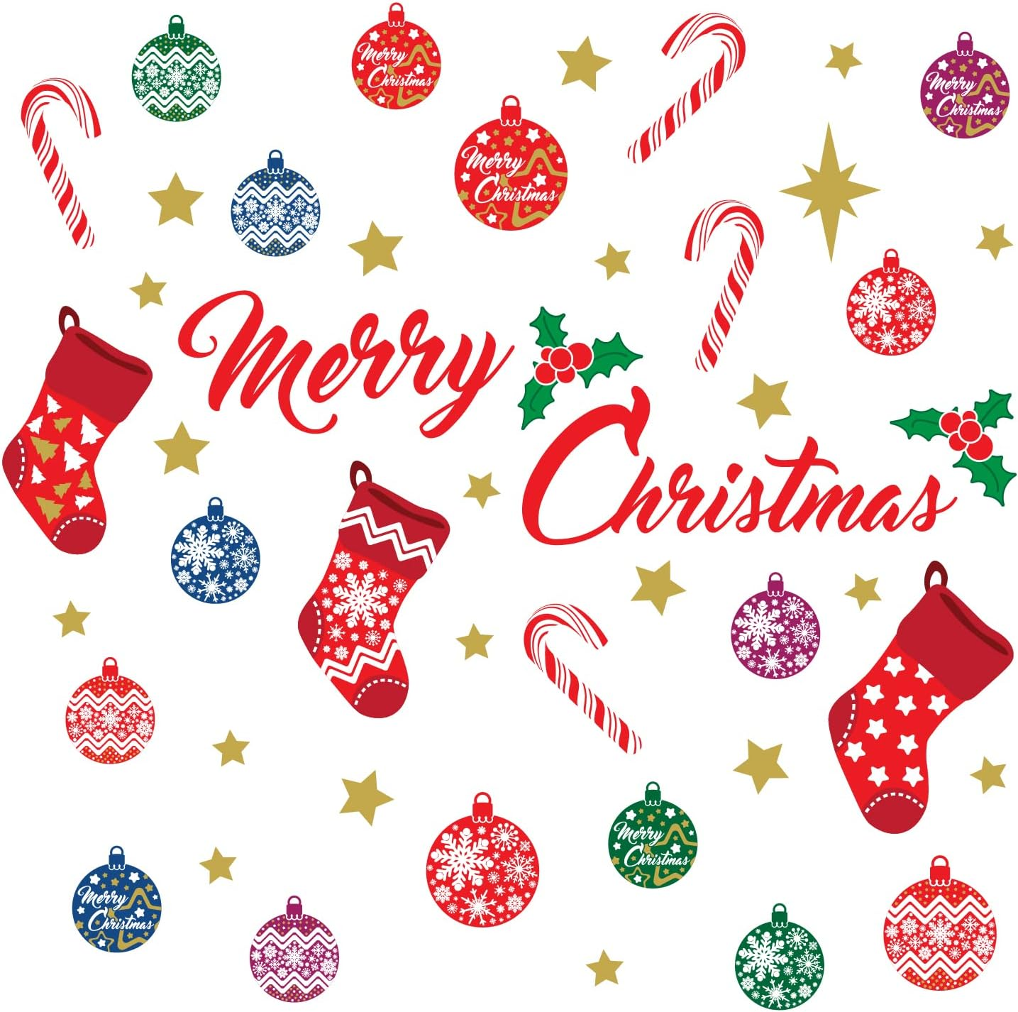 Wallflexi Christmas Decorations Wall Stickers Merry Christmas Decoration Set Wall Murals Decals Living Room Children Nursery School Restaurant Cafe Hotel Home Office D&eacute;cor, Multicolour image number 3