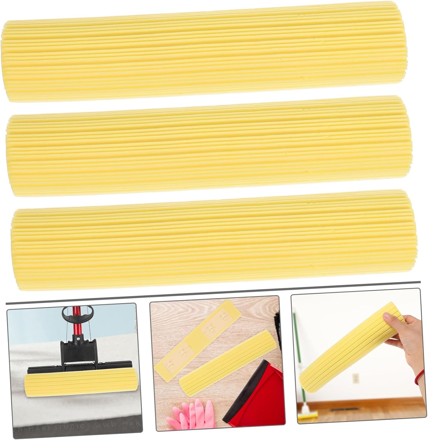 VALICLUD 3Pcs Sponge Mop Head Replacement 28Cm Yellow Water Absorption Mop Refill Accessory Suitable for Bathroom and Tile Floors image number 2
