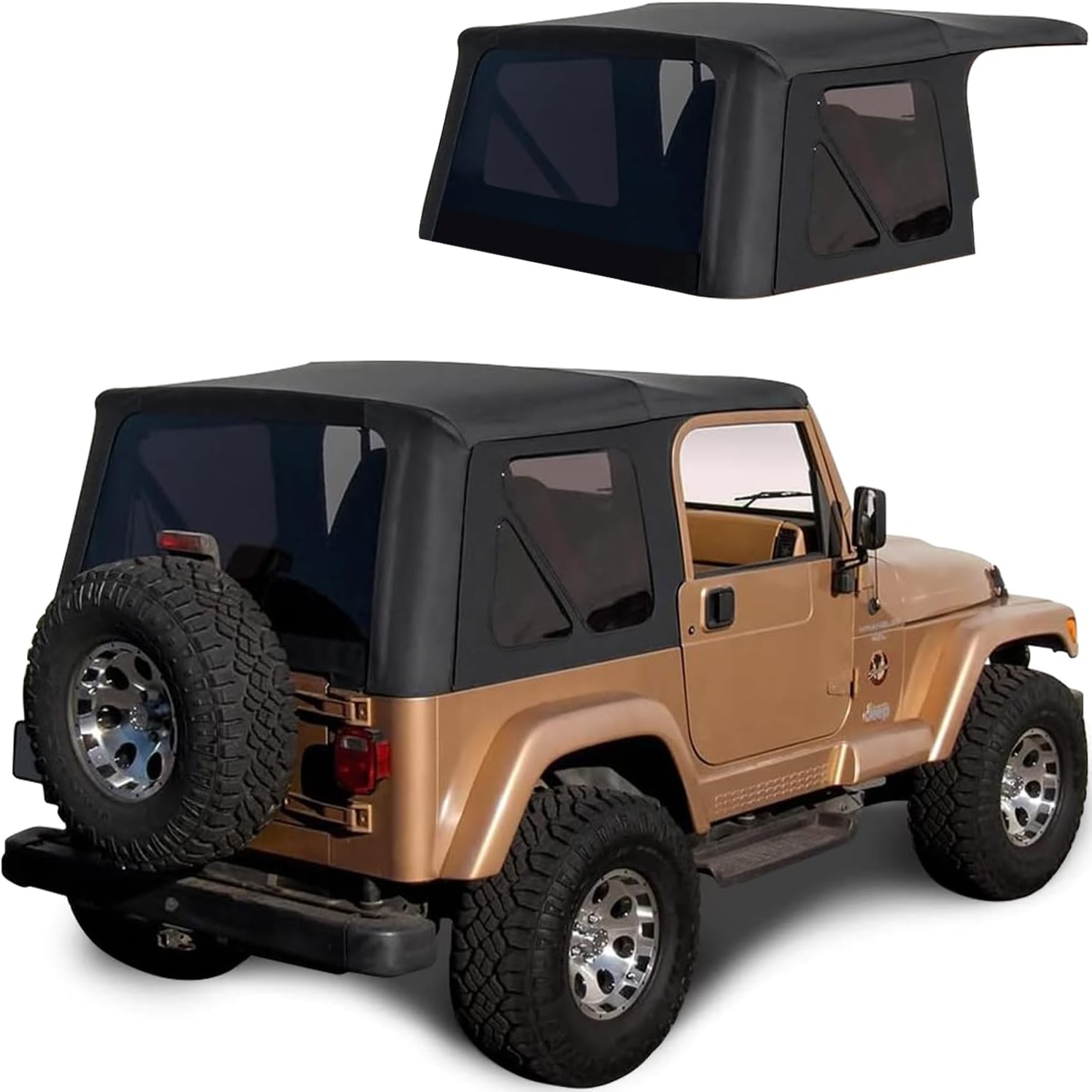 Sierra Offroad Soft Top for 1997 to 2006 Jeep Wrangler TJ - Black, Sailcloth Vinyl - 2 Door Jeep Soft Top with Rear Plastic Tinted Windows - Factory Precision Fit Replacement - No Upper Door Skins