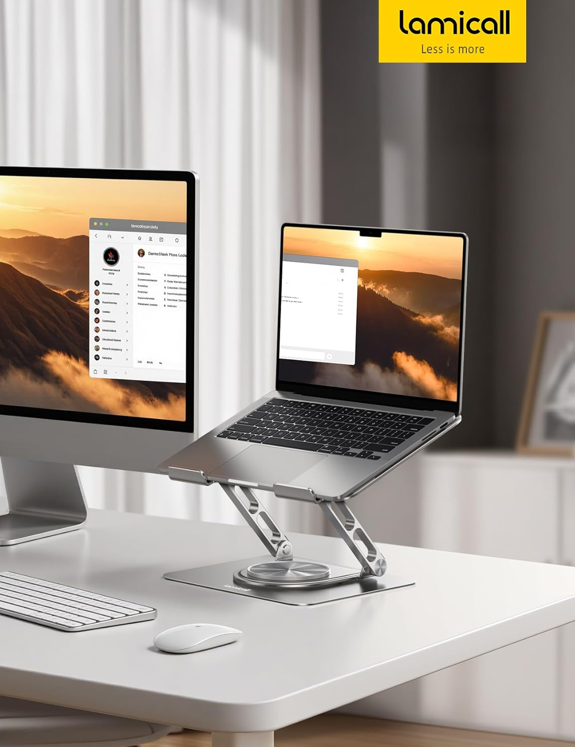 Lamicall Adjustable Laptop Stand for Desk with 360 Rotating Base, Ergonomic Computer Stand, Aluminum Laptop Riser Foldable Protable for Office Home Fits Macbook Air Pro, Dell, HP (10-17.3'') - Silver