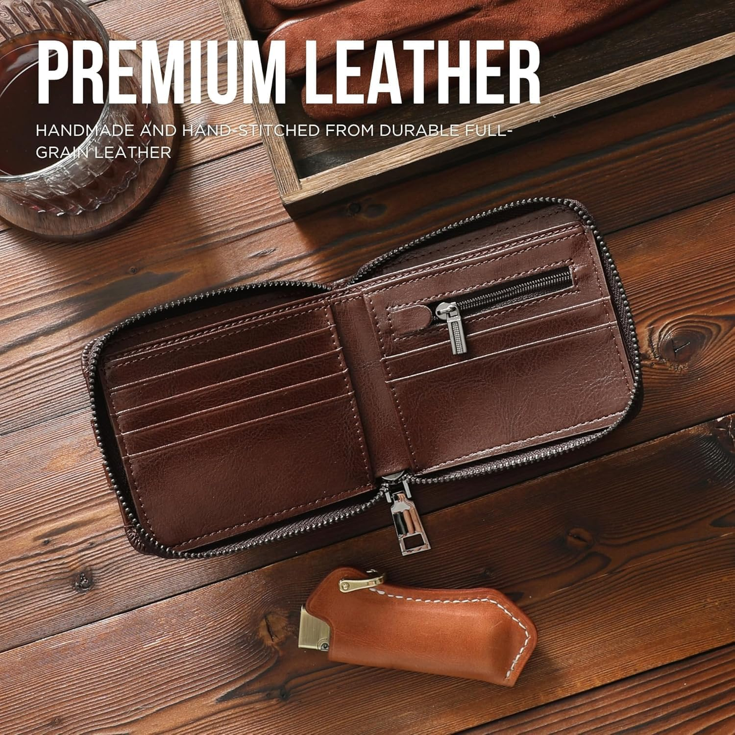 Zipper Wallet for Men Genuine Leather with Zip Coin Pocket RFID Blocking Large Capacity Bifold Purse Front Pouch Card Holder Case for Cash ID Travel, Carteras Billeteras Para De Hombres Cuero