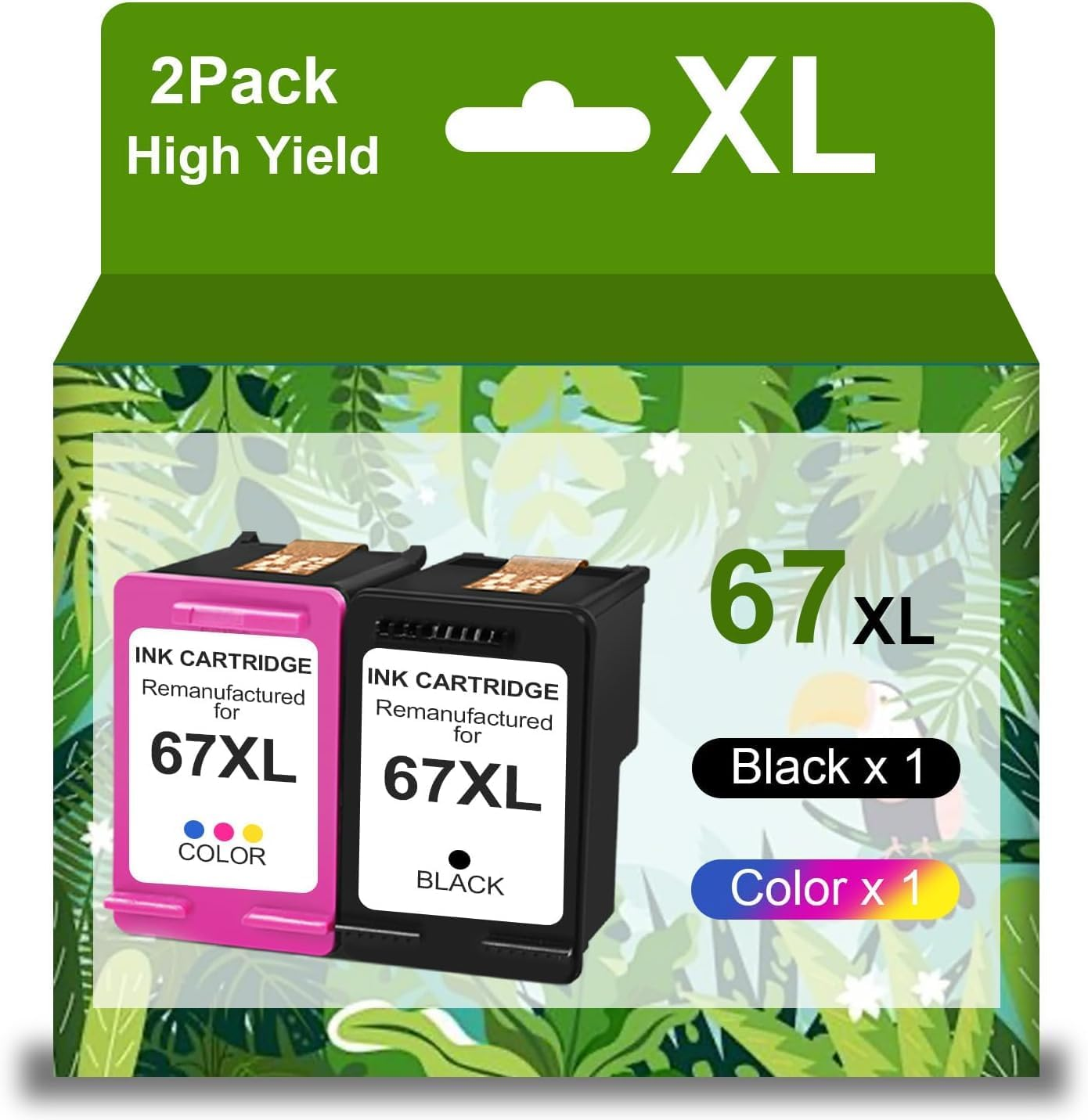 67XL Ink Cartridge Black and Color Combo Pack Replacement for HP Ink 67 67XL for 2700 2722E 2723E 2755E 2800E 2820E 4100E 4155E 6034E 6400 6055 6420E 6052 6455E 6458 6475 Printer(1 Black 1 Tri-Color) image number 6