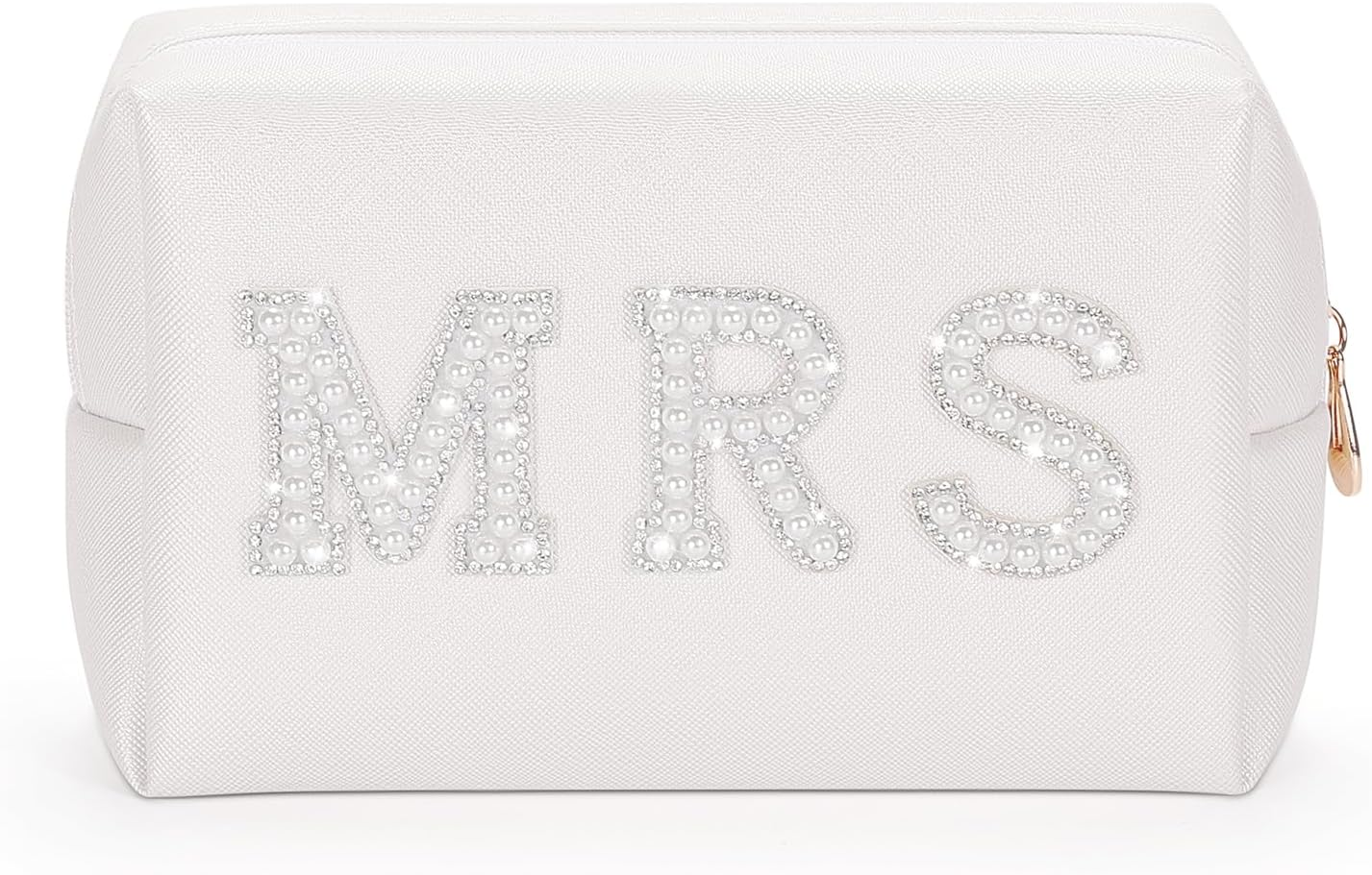 Etercycle Bride Letter Makeup Bag, Bride to Be Gifts Bling Pearl Rhinestone Patch Cosmetic Bag, Waterproof PU Travel Toiletry Bag for Bachelorette Party Wedding Bridal, Silver