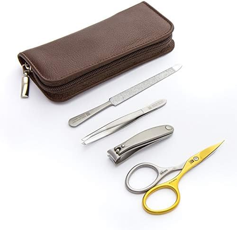 ZOHL Solingen Travel Manicure Set with Self-Sharpening Manicure Scissors in Brown Leather Case Made in Germany (PRE-S44) image number 2