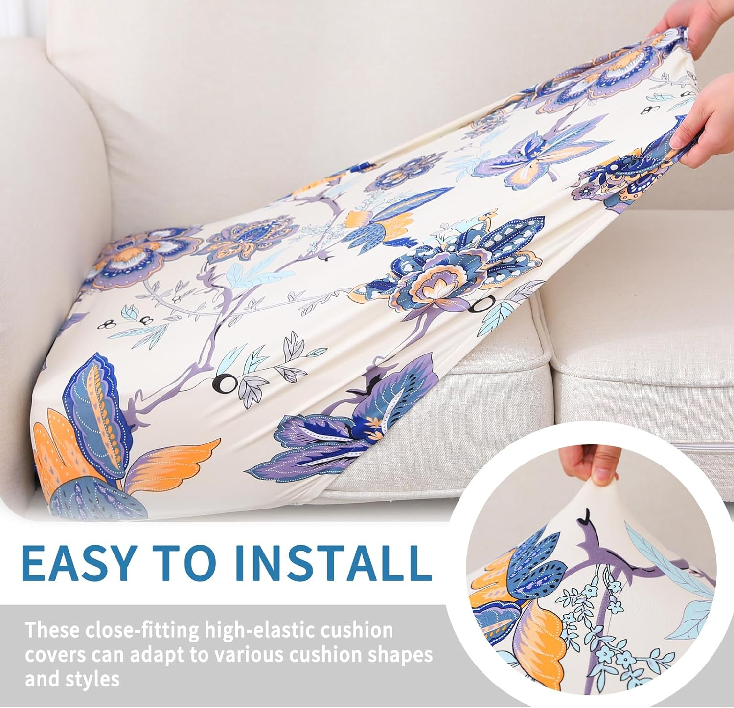 Hyha Printed Couch Cushion Covers, Floral Sofa Covers Washable for Cushion Couch, Stretch Pattern Outdoor Cushion Covers for Patio Furniture with Elastic Bottom(Back Cover L, Vintage Flower) image number 5