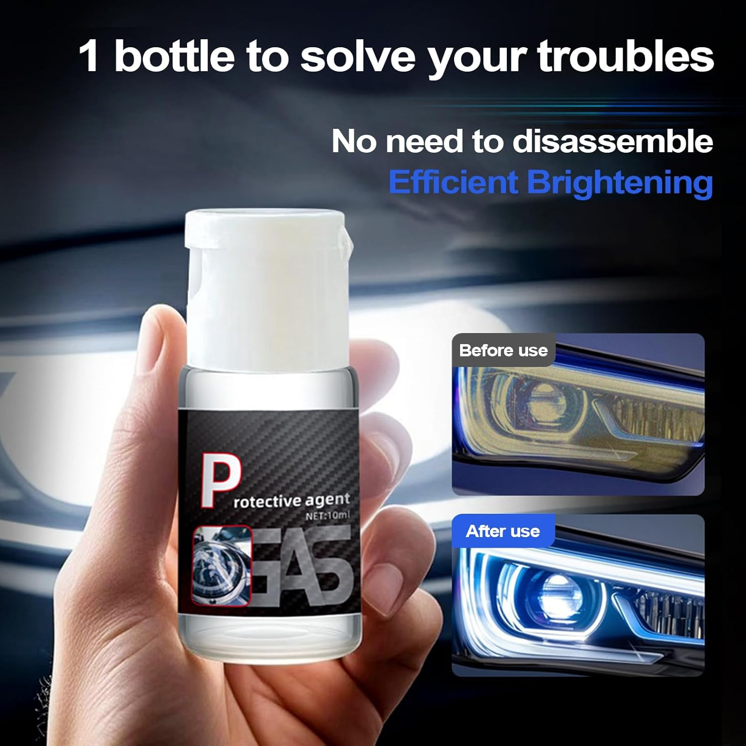 Huayeex Car Headlight Cleaner, Car Headlight Repair Fluid 10Ml, Cleaning Supplies Long-Lasting Protectant for Restoration Motorcycle Daily Care Safe Driving Vehicle