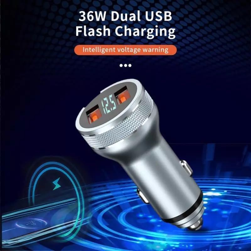 Universal Metal Dual USB Ports LED Voltage Detector Display Car Charger Socket, 2 Port Fast USB 18W Car Adaptor Cigarette Lighter USB Car Phone Quick Charge QC3.0 for Iphone, Samsung, Xiaomi, HTC Ipad image number 5