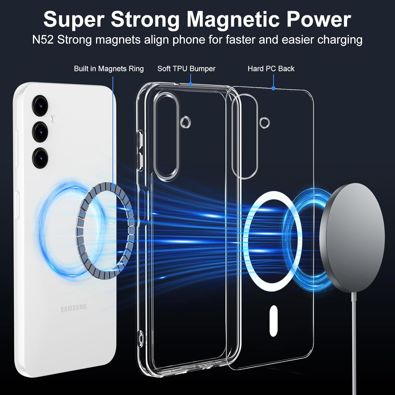 XTCASE Case for Samsung Galaxy S25 FE 5G, Magnetic, Compatible with Magsafe, Transparent Mobile Phone Case, Transparent PC Back + TPU Bumper, Crystal Clear image number 5