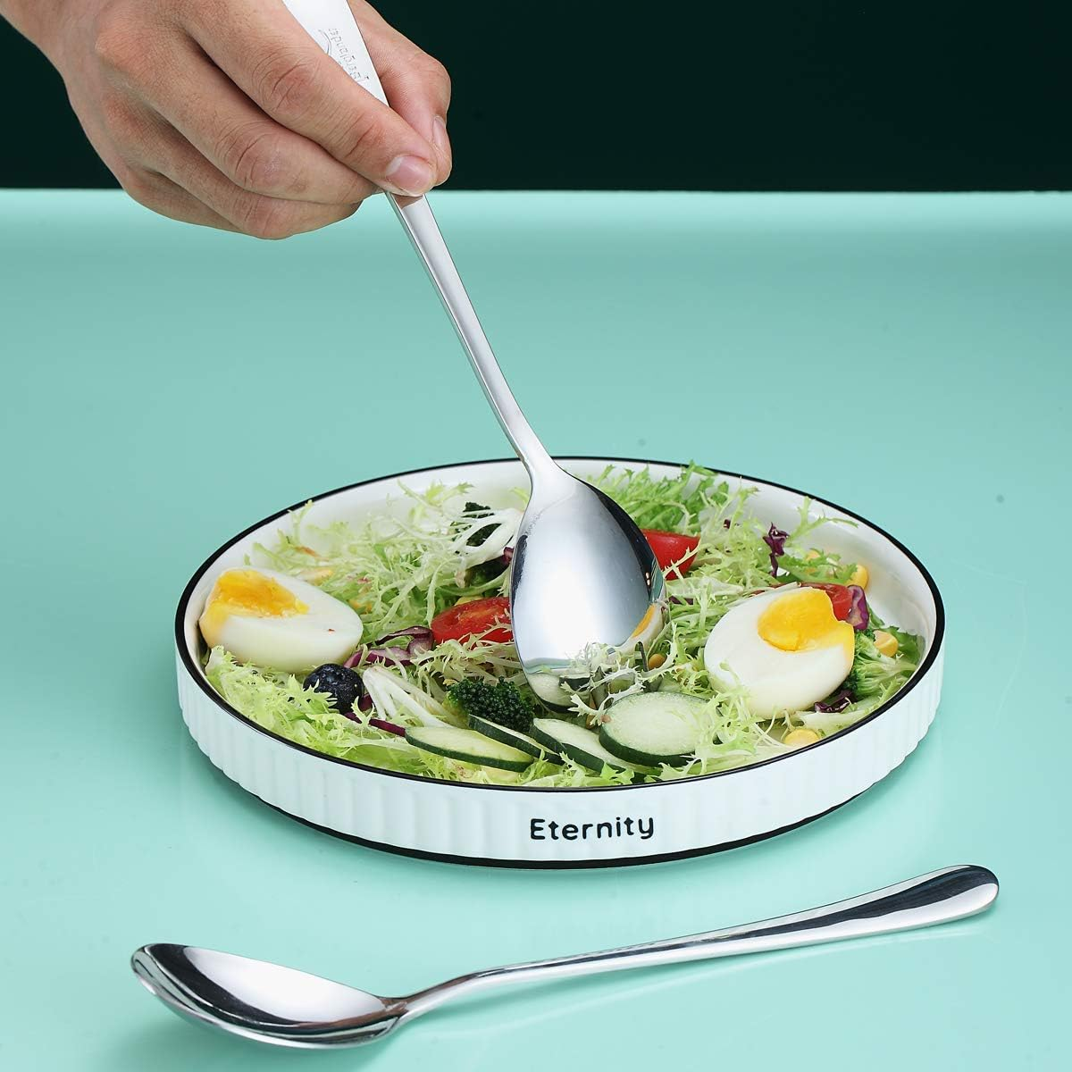 Berglander Salad Server Set, Stainless Steel Salad Serving Set, Salad Servers, Salad Spoon, Salad Fork, Pack of 2 (Shiny Silver) image number 1