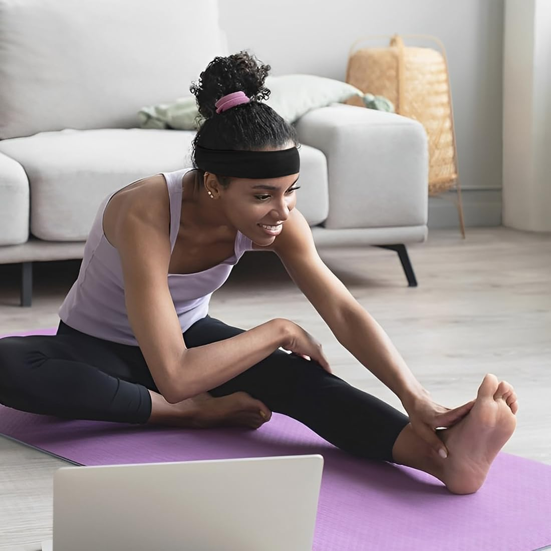 Pack of 2 Hair Bands, Black, 7 Cm Wide Headband, Elastic Headband, Unisex, Non-Slip Headband for Running, Cycling, Yoga, Fitness, Soft Sweatband