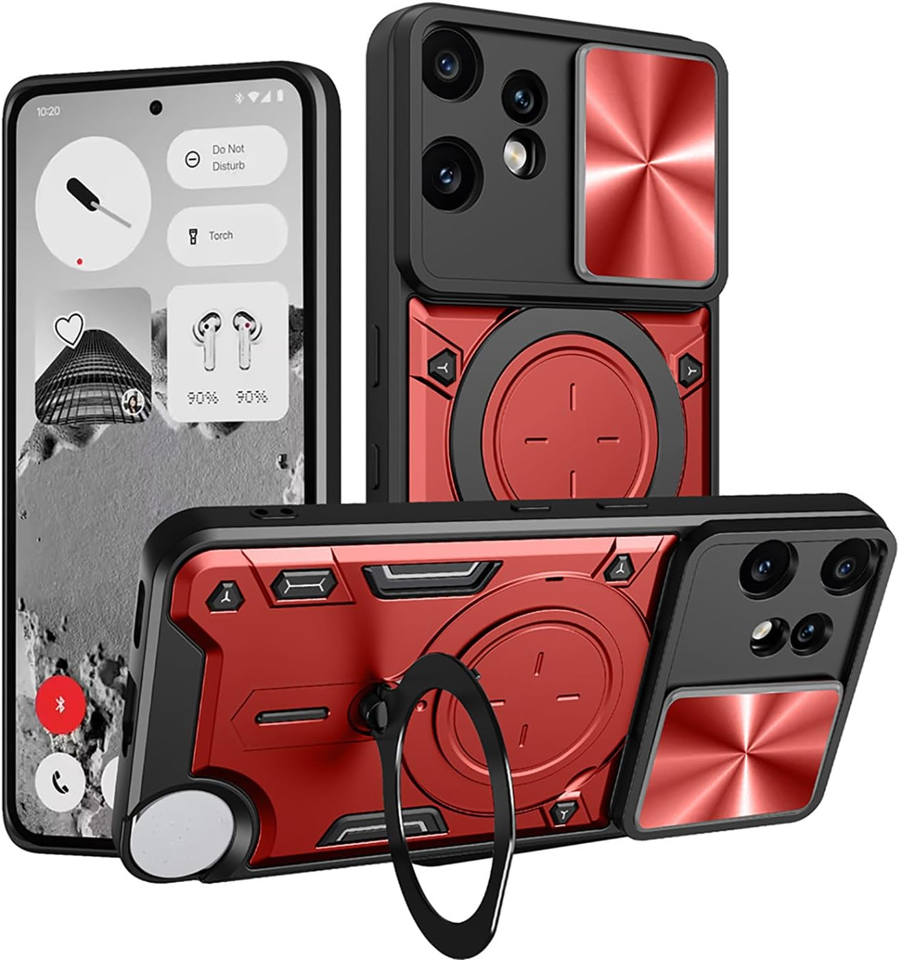 ILING Case for CMF Phone 2 Pro, Metallic Matte Texture Hard PC Shockproof Mobile Phone Case, Soft Silicone TPU Bumper Protective Case with Ring Stand and Camera Protection (Red)