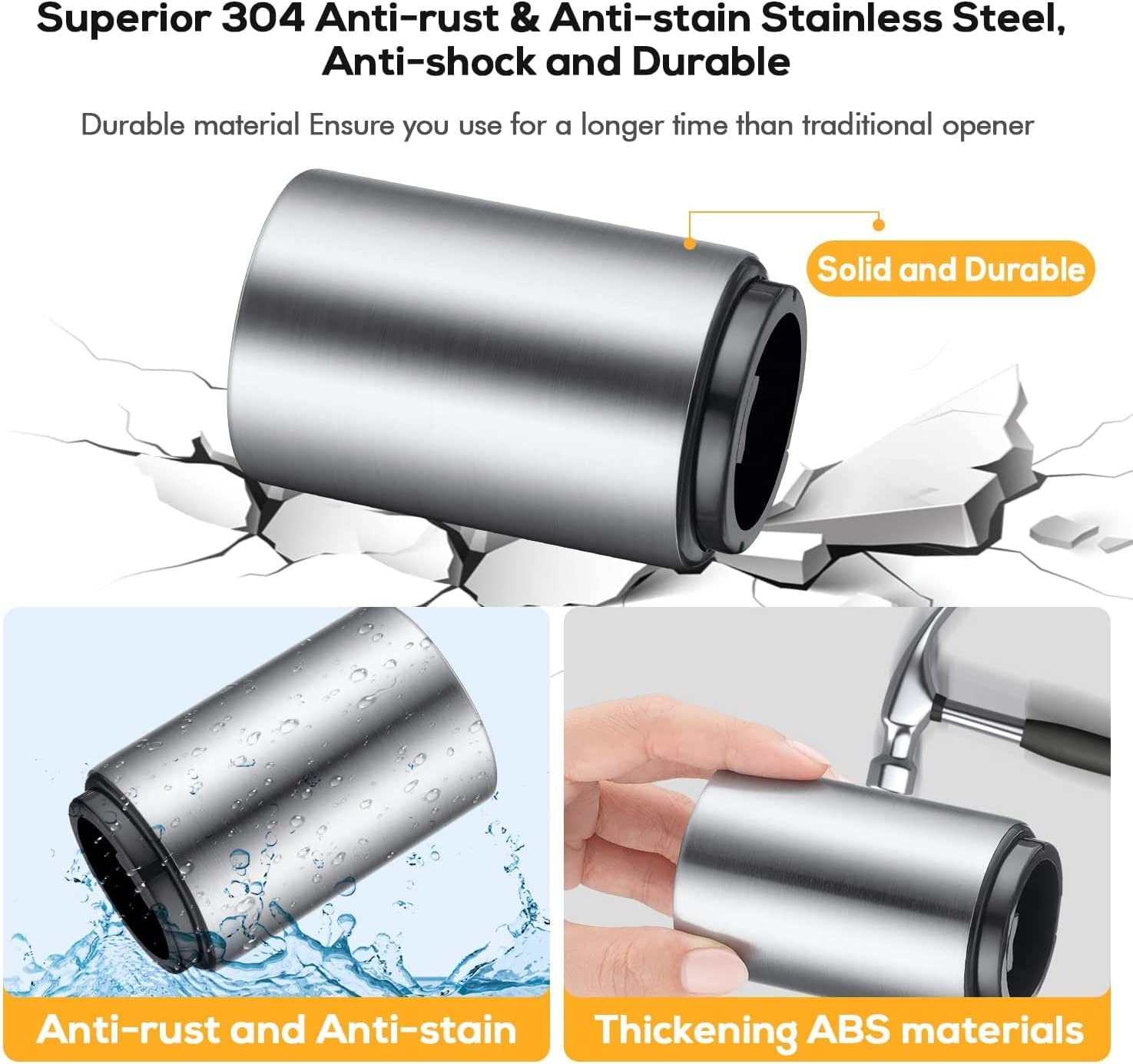 2PCS Premium Beer Bottle Opener, Automatic Stainless Steel Quick Pop the Top Can Openers by Magnet Catching No Damage Caps, Wine Accessory Push down off Magnetic Bartender Tool for Home Picnic Camping - 3 Pcs image number 4