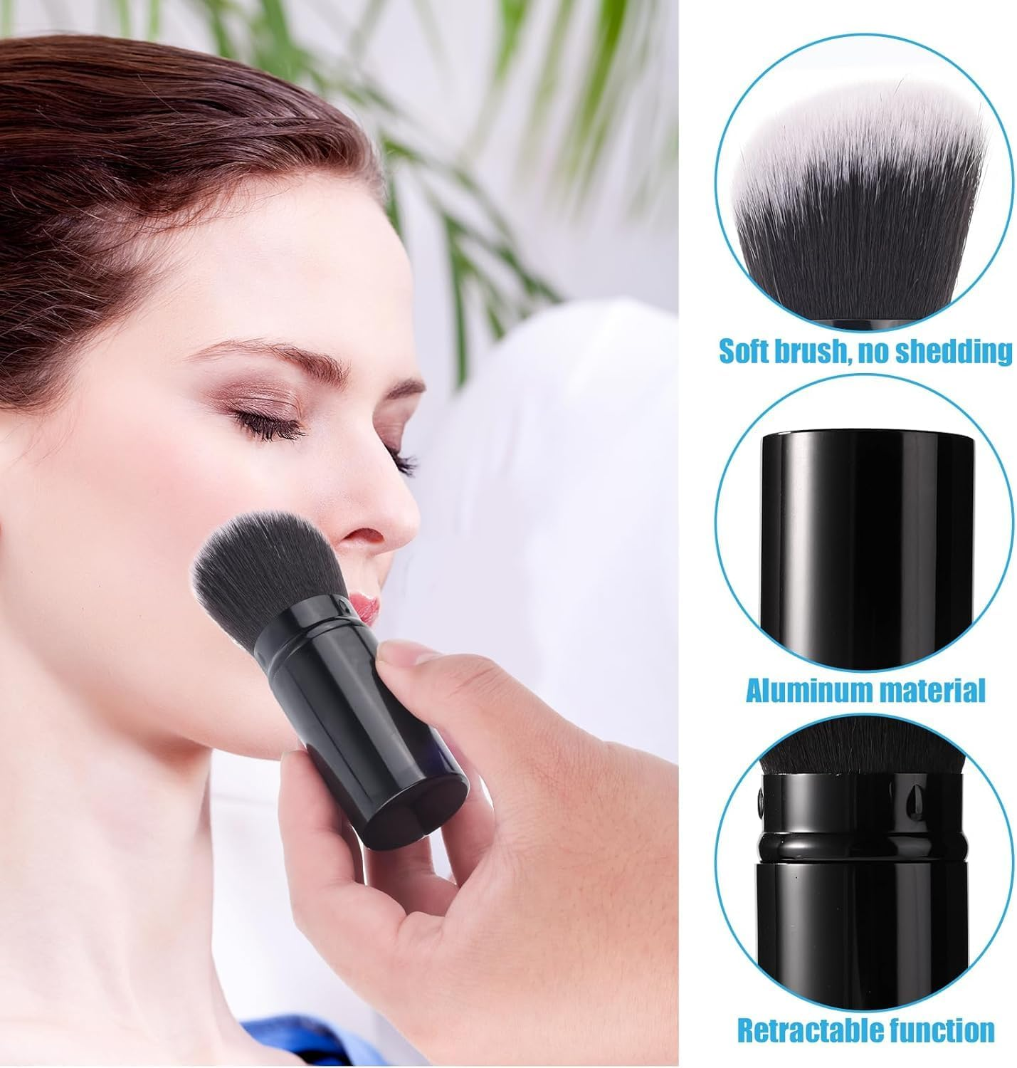 Retractable Kabuki Makeup Brushes, 2Pcs Retractable Kabuki Makeup Powder Foundation Makeup Brushes, Retractable Travel Kabuki Powder Makeup Brush for Women or Girls