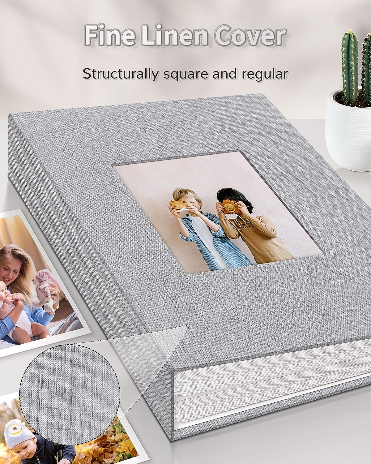 Photo Album 4X6 Slip-In Picture Memory Book, 300 Pockets, Vertical 50 Pages, Linen Cover with Window for Family Travel, Baby Growth Record, Wedding Scrapbook, Anniversare Birthday Gifts (Gray) image number 5