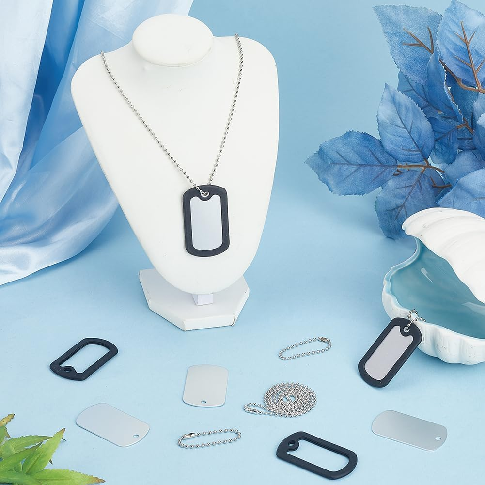 SOFPLATE 8 Set (24 Pieces) Black Military Dog Tags with Rubber Damper Aluminium Pet Tags (Blank) with Ball Chain and Silicone Case for Noise Reduction and Protection of the Dog Brand ID SCH image number 6