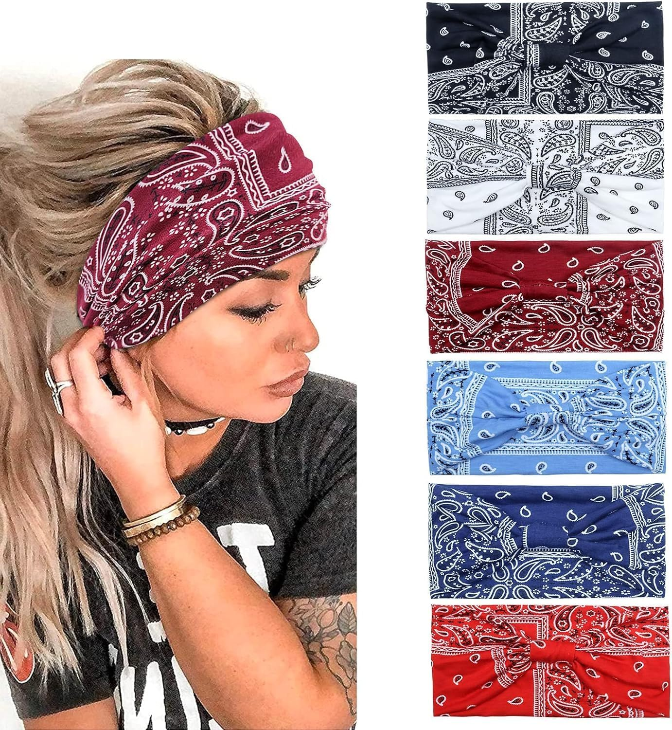Kavya Headbands for Women'S Hair UK, Wide Soft Ladies Headband Boho, Fashion Bandanas Knot Adult Scarfs Hairbands Elastic Fashion Yoga Hair Bands Hair Accessories (Elegant)
