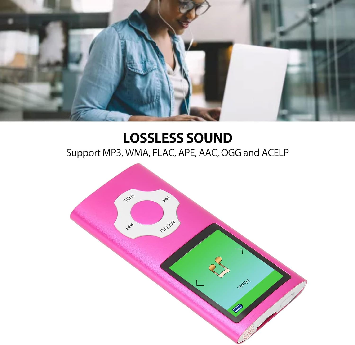 64G MP3 Player, 1.8 Inch Music Player, LCD Screen, Recording FM Radio, Portable MP3 Player for Kids Students - Pink image number 4