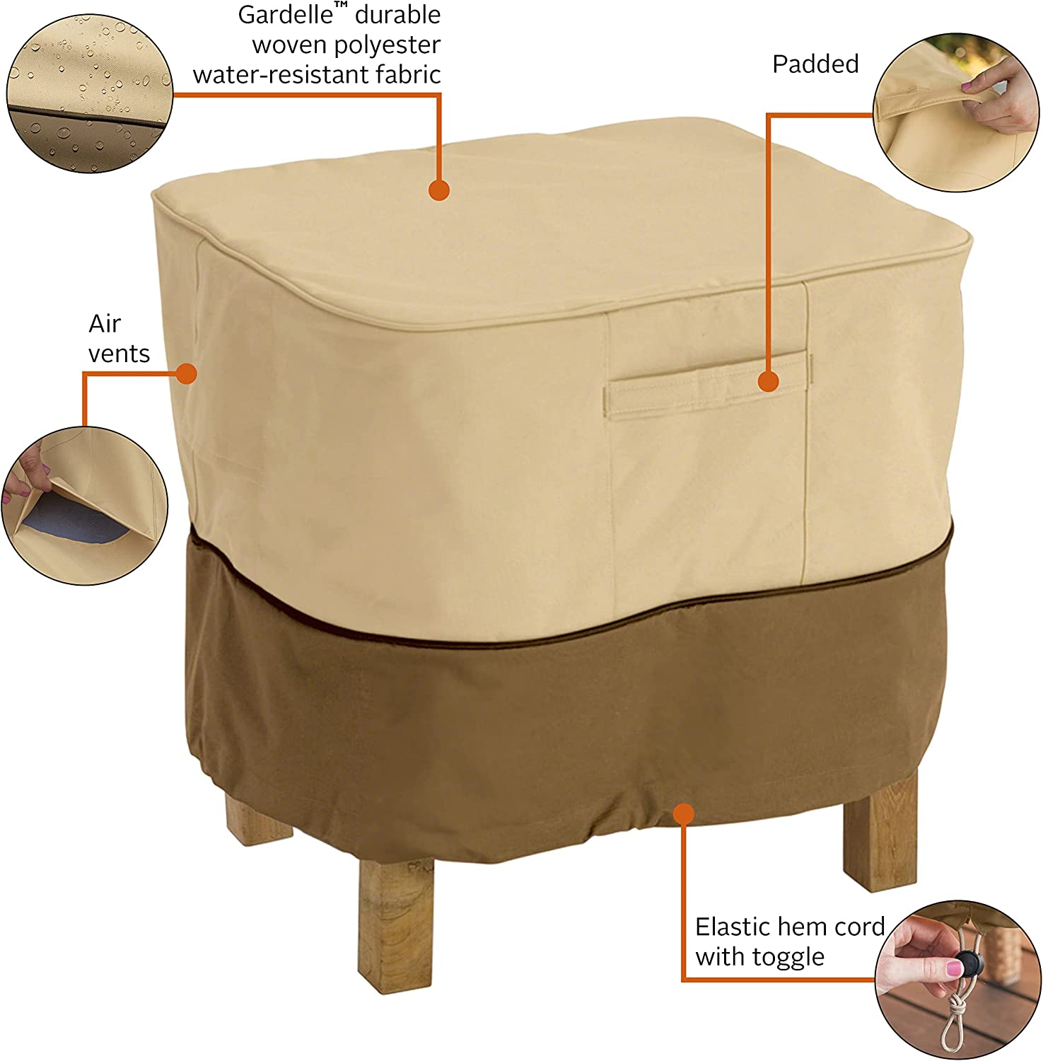 Classic Accessories Veranda Water-Resistant 26 Inch Square Patio Ottoman/Side Table Cover, Outdoor Table Cover image number 6