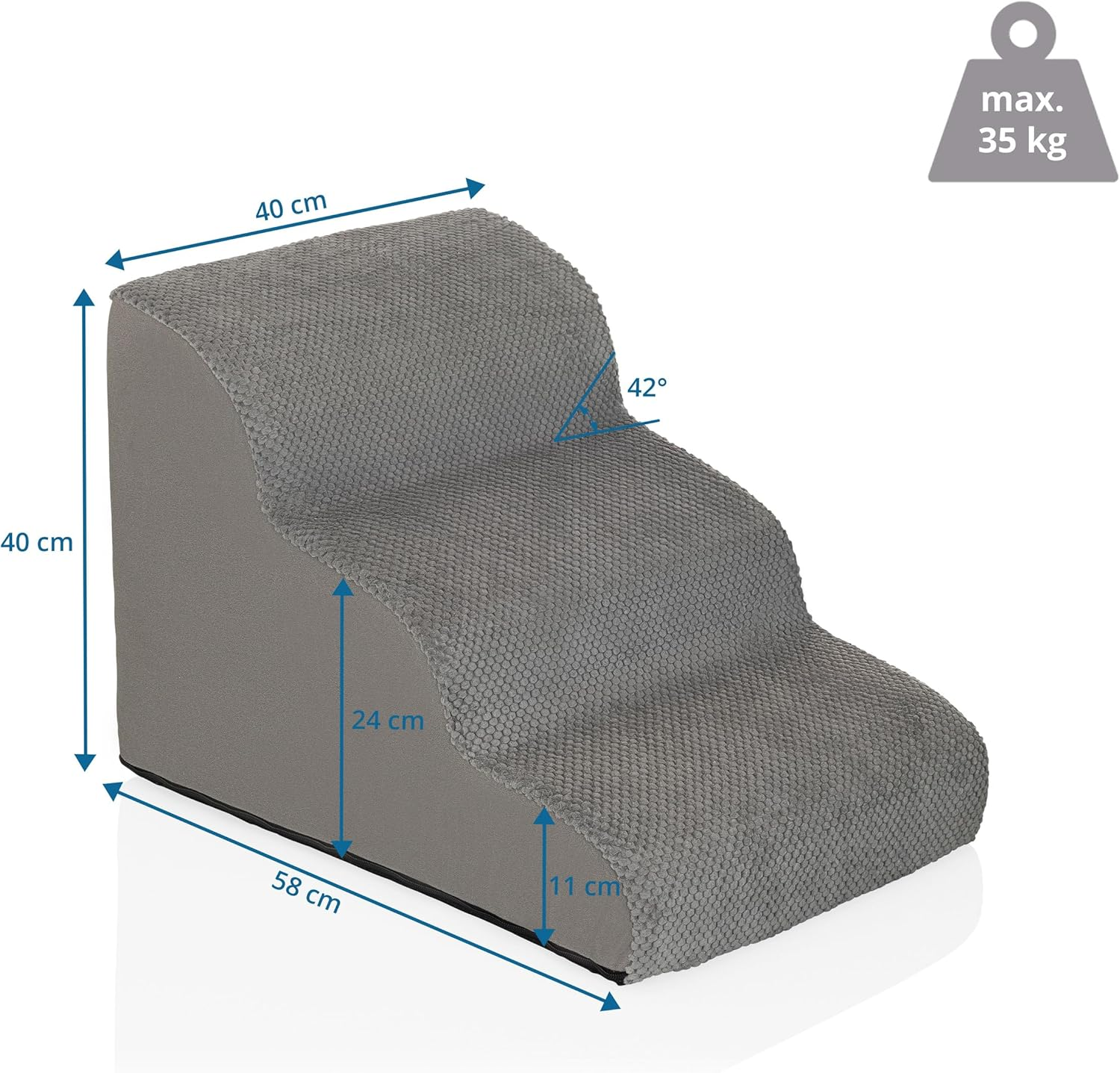 PAWY Step 3 Pet Stairs with Washable Cover, Non-Slip Dog Ramp, Grey image number 5