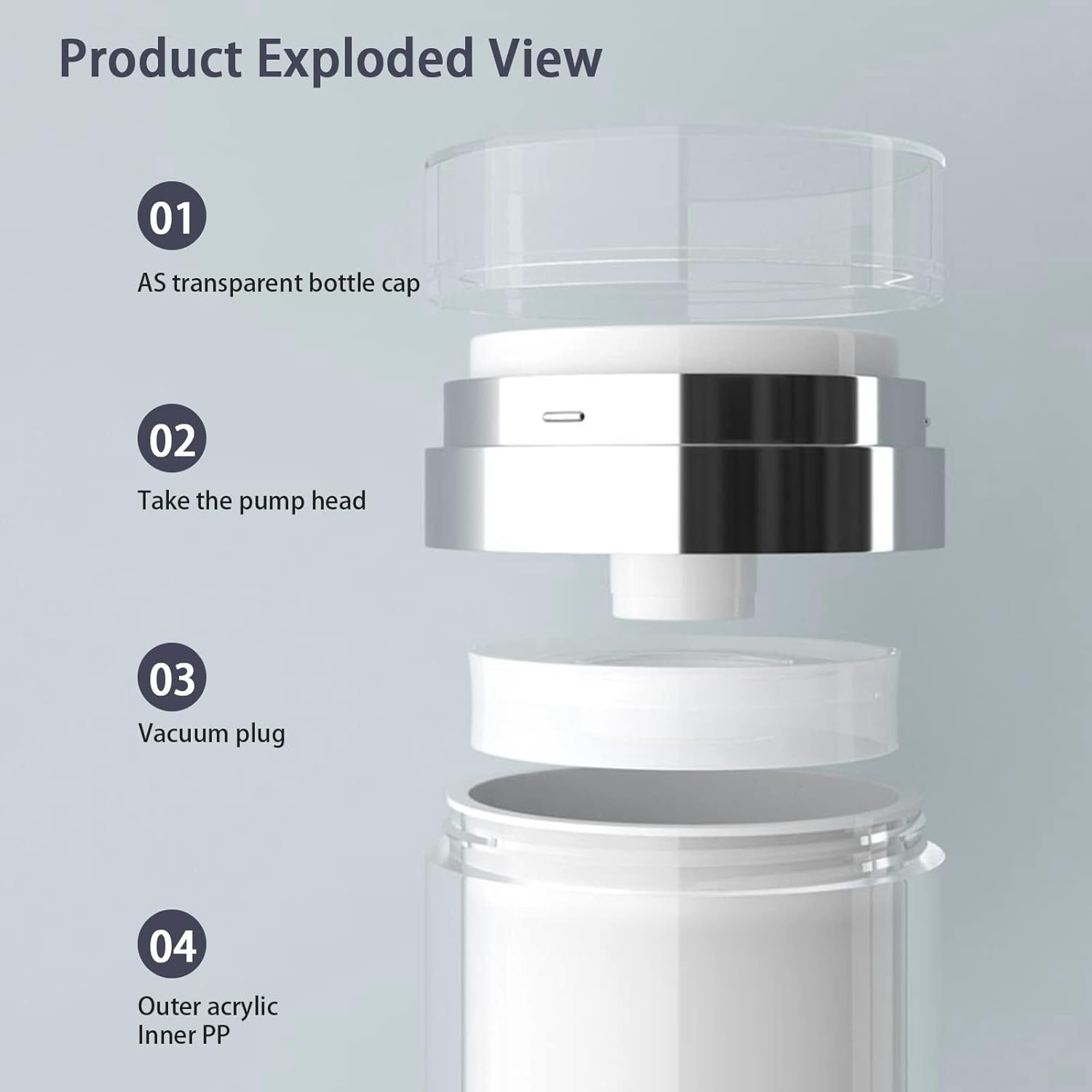 3 Pack 30Ml Airless Pump Jars,Empty Acrylic Makeup Cosmetic Jar Containers with Press Pump,Refillable Airless Travel Lotion Jar with Lid for Thick Moisturizer,Skincare Cream(White) image number 3