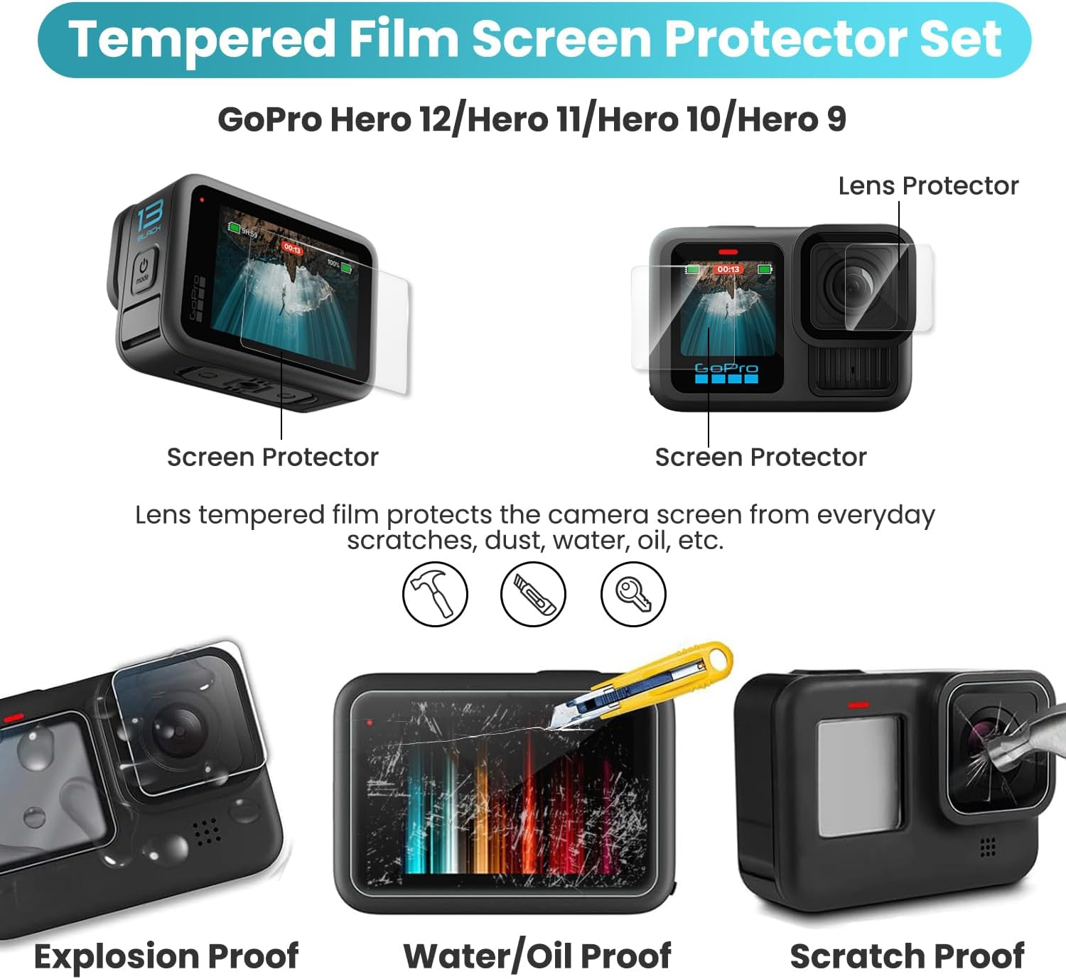 Xkimos Action Camera Accessories Kit,Includes Waterproof Housing &Silicone Case, for Gopro Hero 13/12/11/10/9/8/ 7, DJI Osmo Action 4, AKASO Brave 7, APEMAN, Campark, SJCAM image number 2