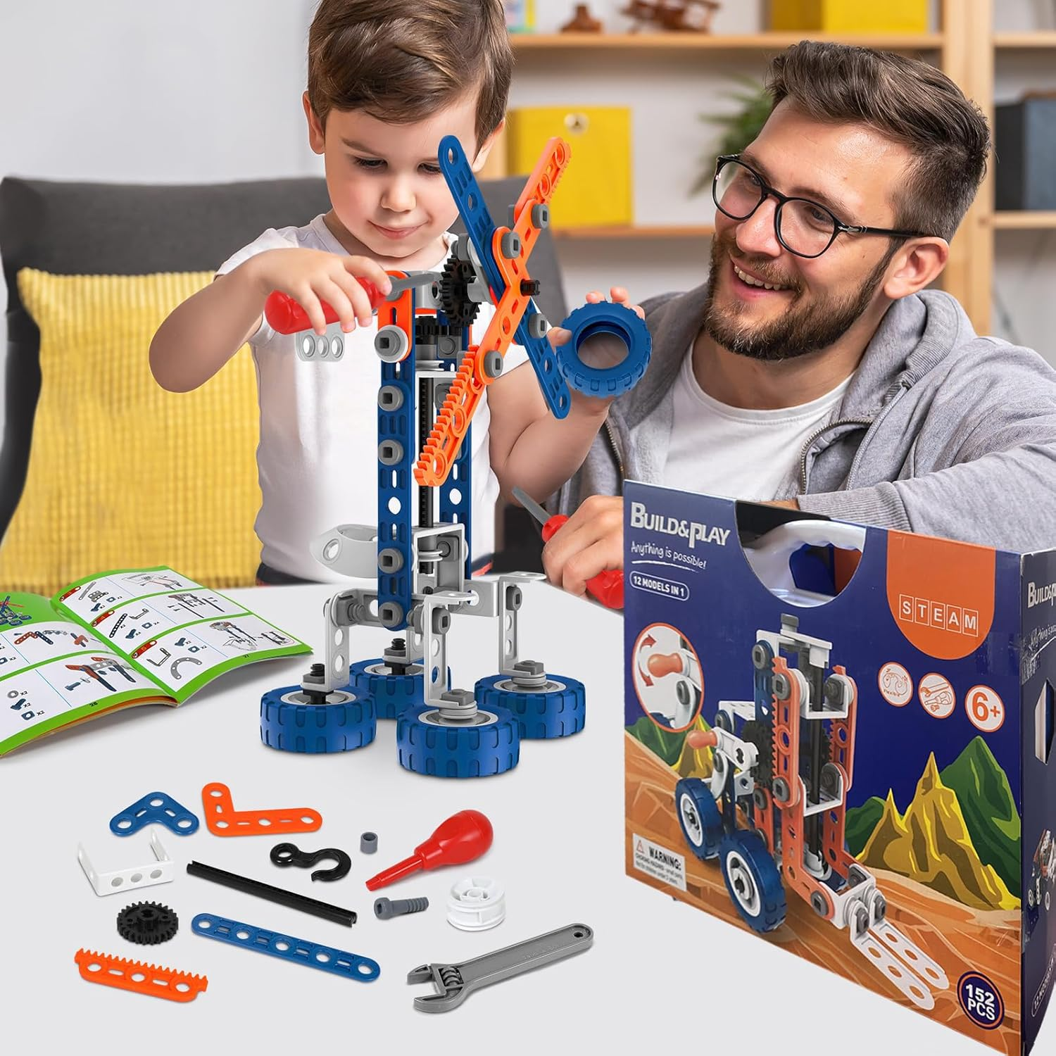 12 in 1 Stem Toys for 5 6 7 8 9+ Year Old Building Block Stem Activities Projects Kit Kids Age 4-8 5-7 Creative Set Helicopter Excavator Educational Engineering Erector Set Birthday Gift Boy Toys Girl image number 1