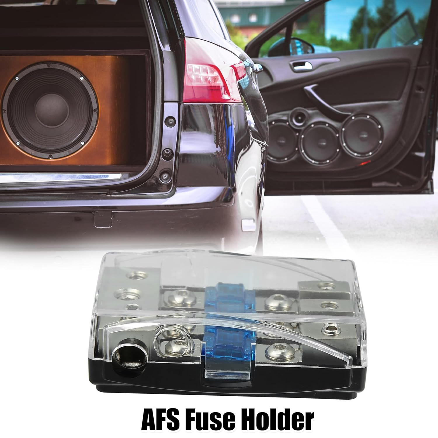 X AUTOHAUX AFS 3 Way 60 Amp Mini ANL Fuse Holder Distribution Block for Car Audio, Black, Silver Tone image number 5