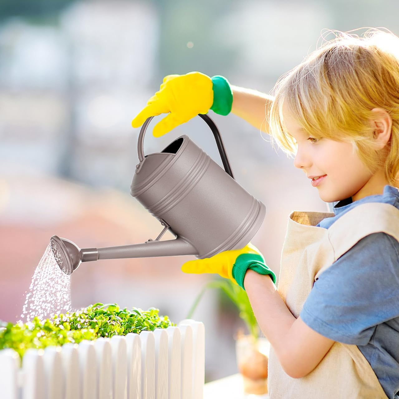 Grey Plastic Watering Can with Long Spout 2L Capacity for Indoor and Outdoor Plant Care Removable Nozzle for Watering image number 3