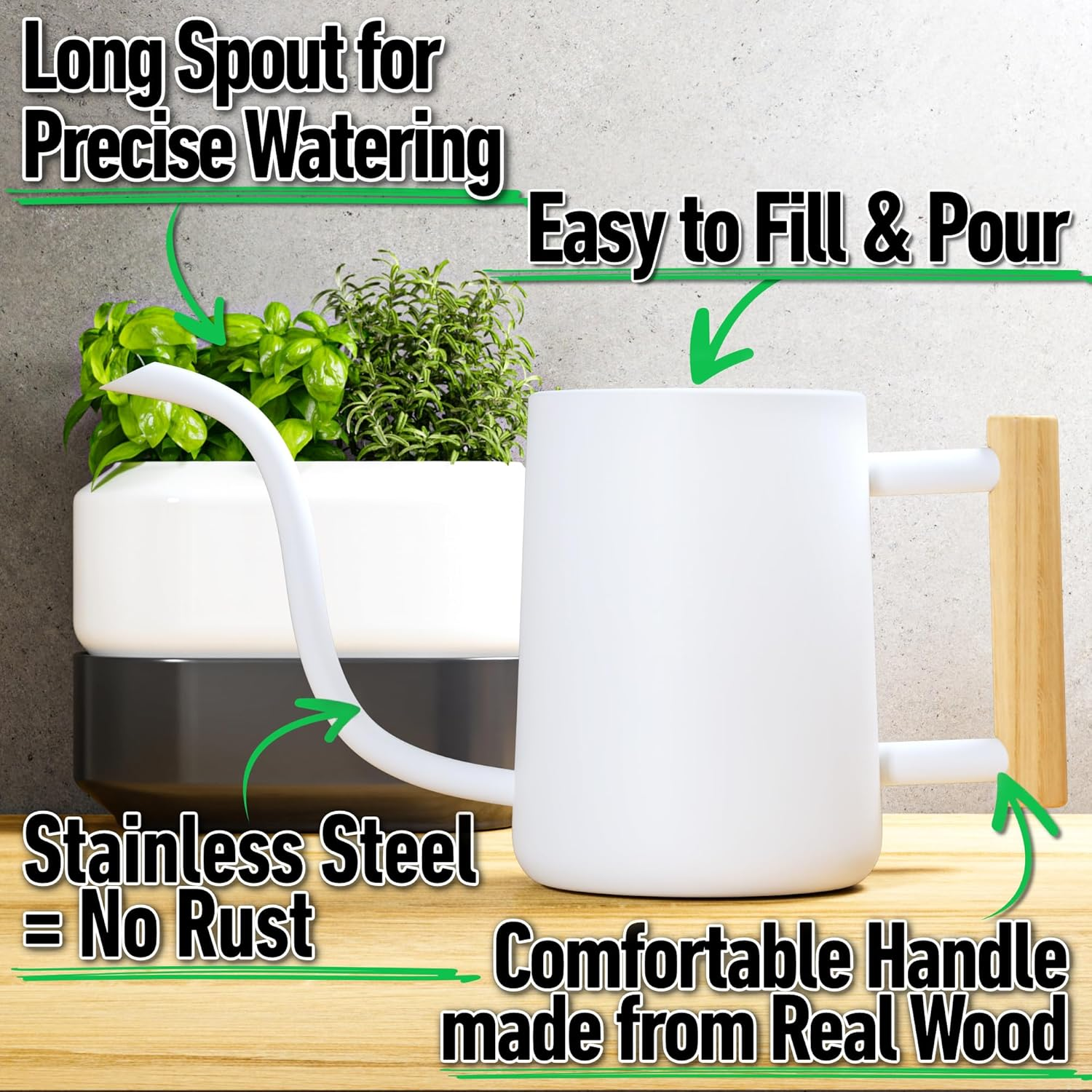 Indoor Watering Can with Long Spout - 35Oz White Watering Can for Indoor Plants - Cute Watering Can Indoor - Small Watering Can for Indoor Plants - Indoor Plant Watering Can - Houseplant Watering Can image number 3