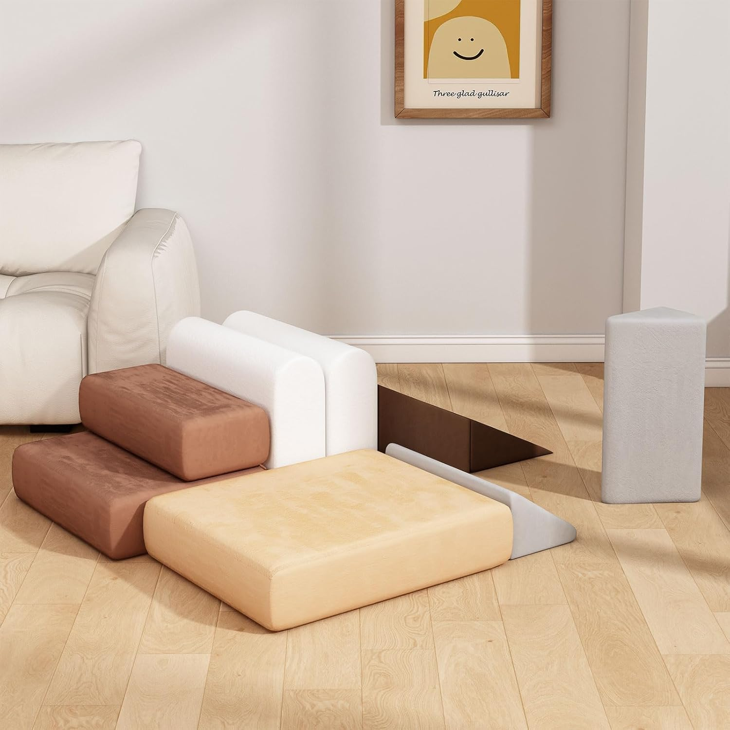 Banasuper 7-Piece Kids Climbing Foam Blocks Playset - Foldable Convertible Climber into Sofa & Play Couch for Toddlers - Soft Climbing Foam Toys for Creative Boys & Girls image number 1