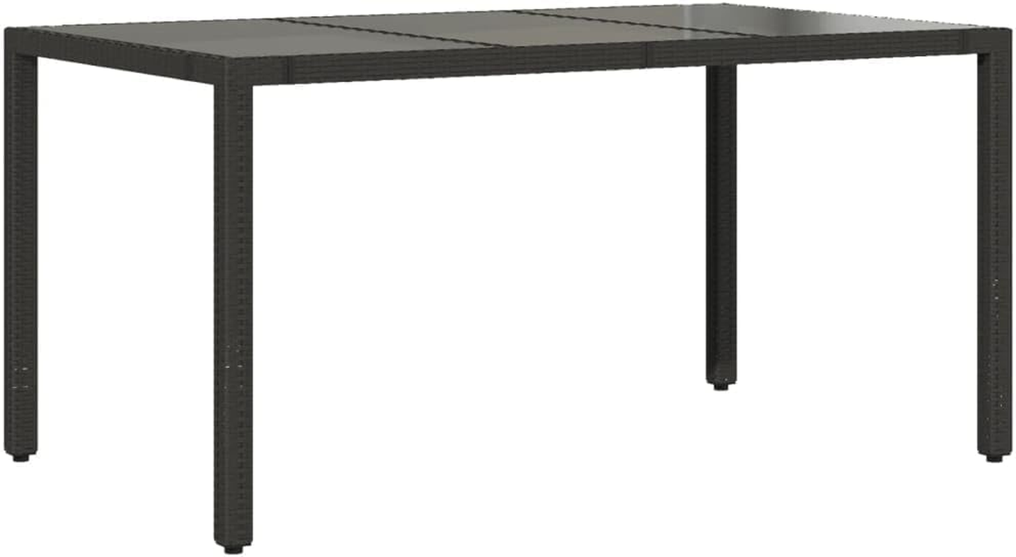 Vidaxl Garden Table - Black Poly Rattan Outdoor Furniture - Tempered Glass Top, Powder-Coated Steel Frame, Weather- Patio Dining Side Coffee Rectangular Table, 150 X 90 X 75 Cm image number 5