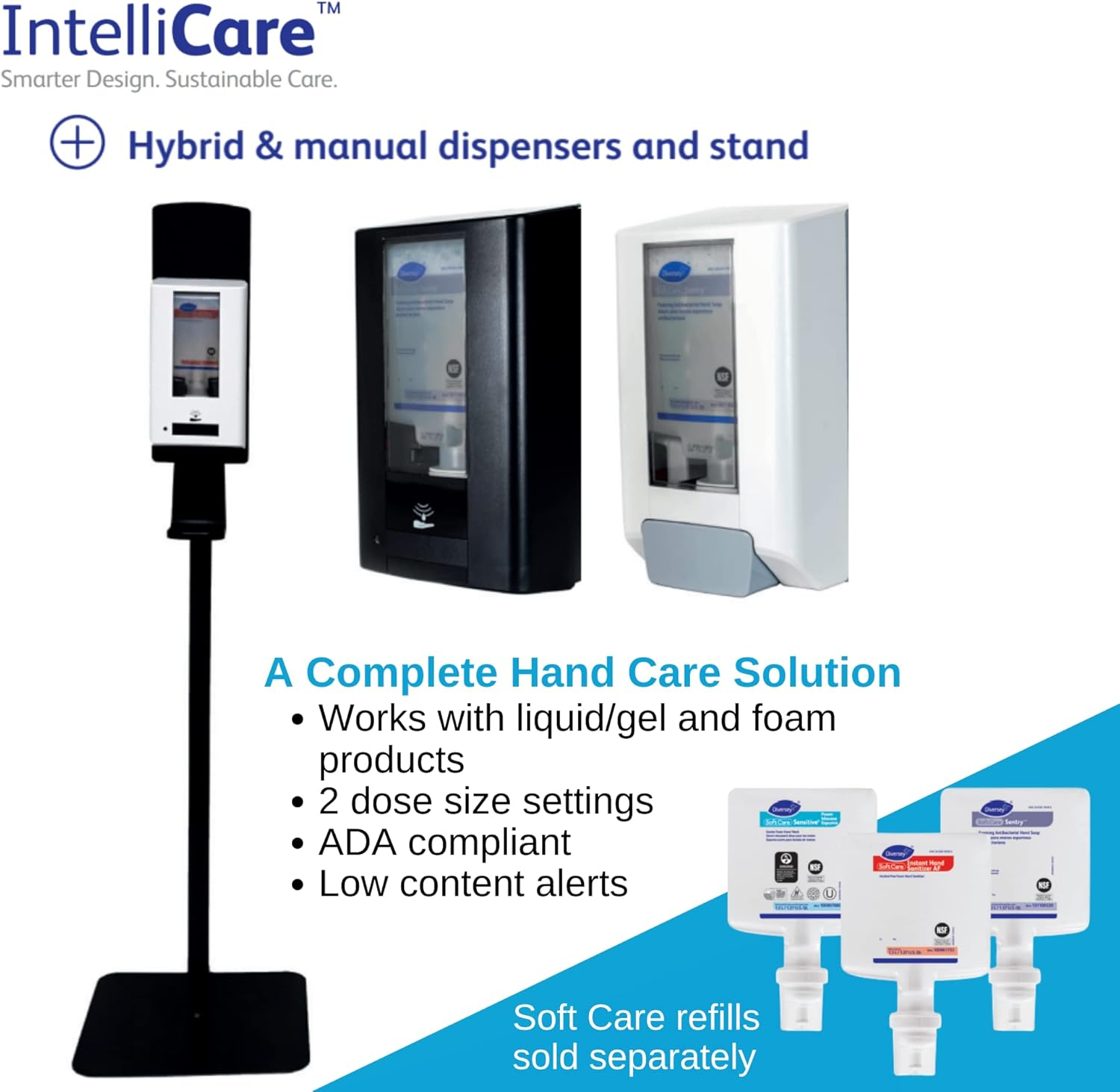 Diversey 100907880 Soft Care Sensitive Foam Hand Wash, for Use in Intellicare Dispenser, Fragrance-Free, 1.3-Liter image number 2