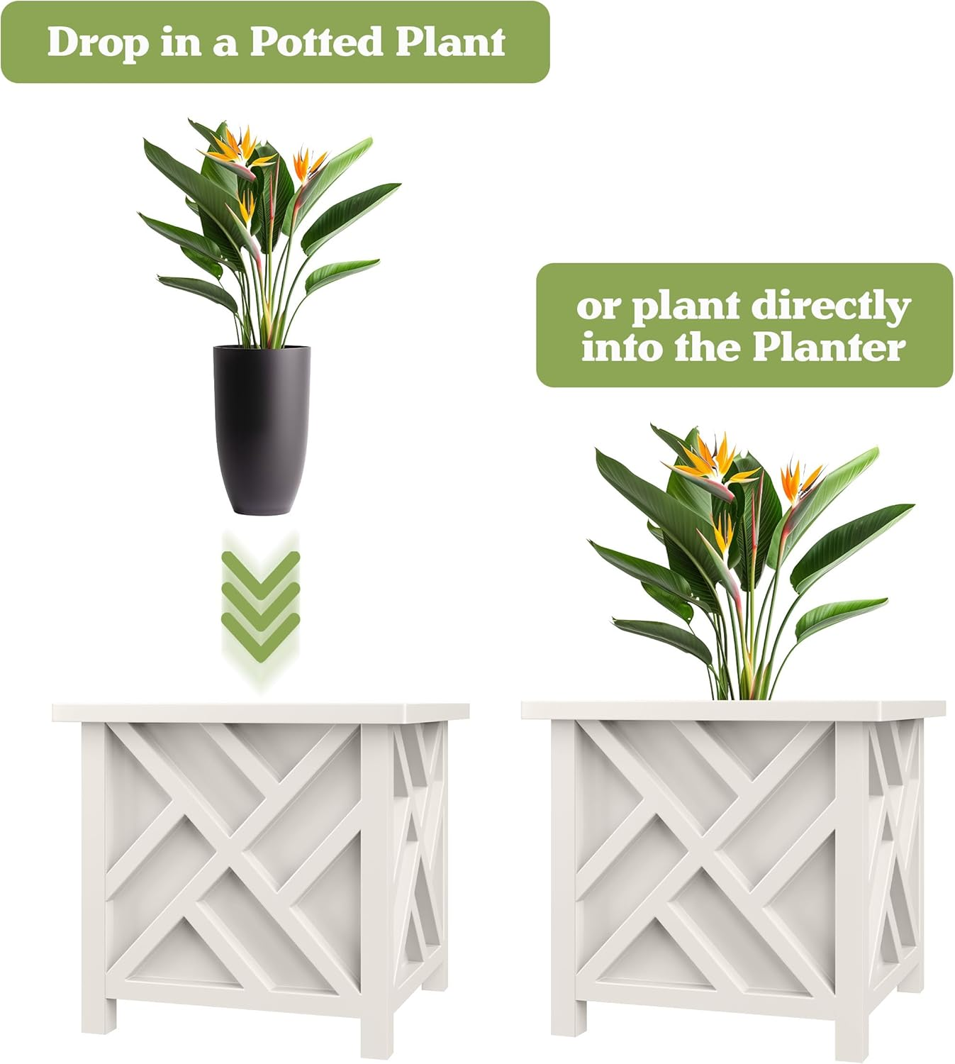 Pure Garden Lattice Design Planter Box - 15.5-Inch-Square Decorative Outdoor Flower or Plant Pot - Front Porch, Patio, and Garden Decor (White) image number 2