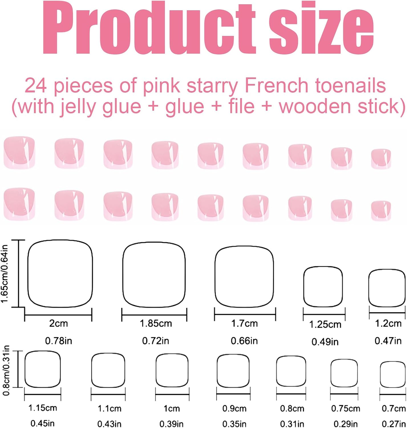 ASOMI 24 Pieces Summer Pink Push on Toenails for Women Push on Toenail Tips with Jelly Glue Tool and Glue, Shiny French Design image number 4