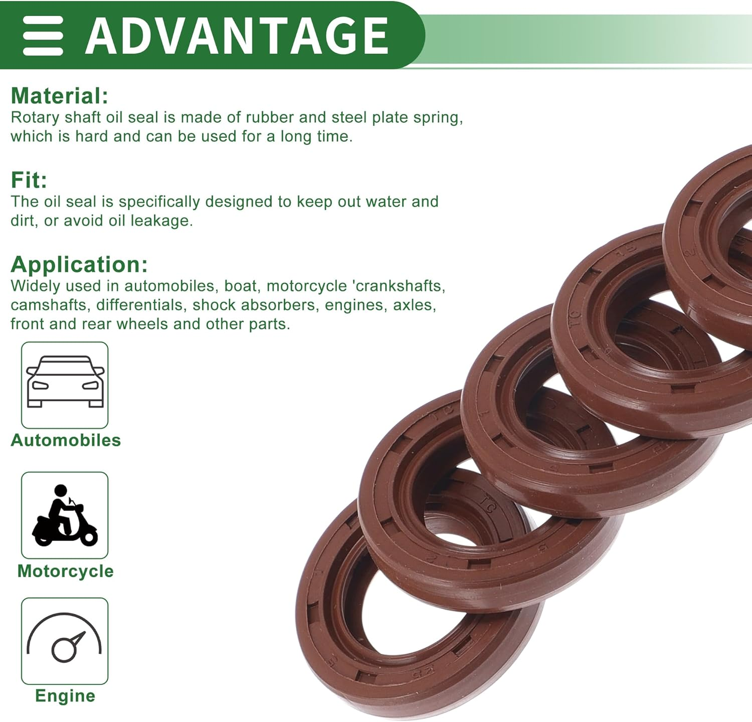 X AUTOHAUX Universal Oil Seal TC Double Lip W Steel Spring Seal Ring Rotary Shaft Seal 15X25X5Mm High Pressure FKM Rubber Brown 5 Pcs image number 5