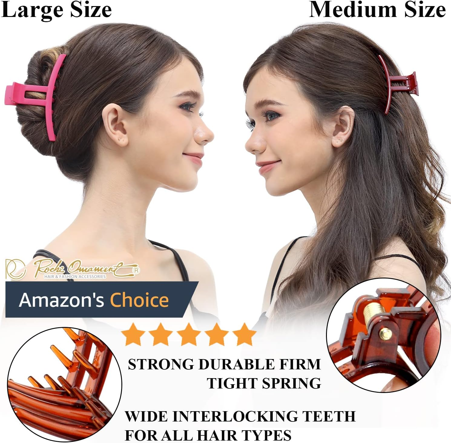 RC ROCHE ORNAMENT 6 Pcs Womens Strong Hold Claw Thick Hair Clip No Slip Grip Strong Spring Teeth Claw Jaw Clamp Beauty Fashion Girls Ladies Classic Plastic Accessory Clips, Small Jelly Sweet Multicolor image number 2