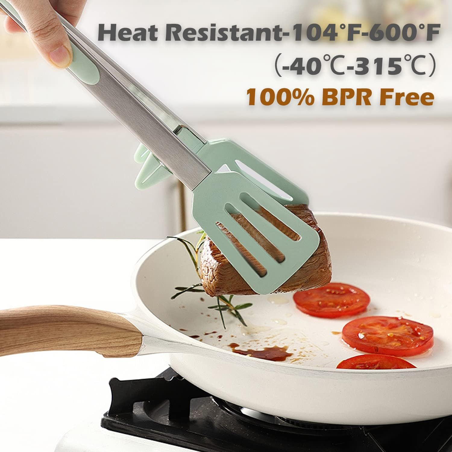 Kitchen Tongs for Cooking, 9 Inch Small Silicone Tongs, Food Grade Mini Serving Tongs with Silicone Tips, Set of 3, Green image number 5