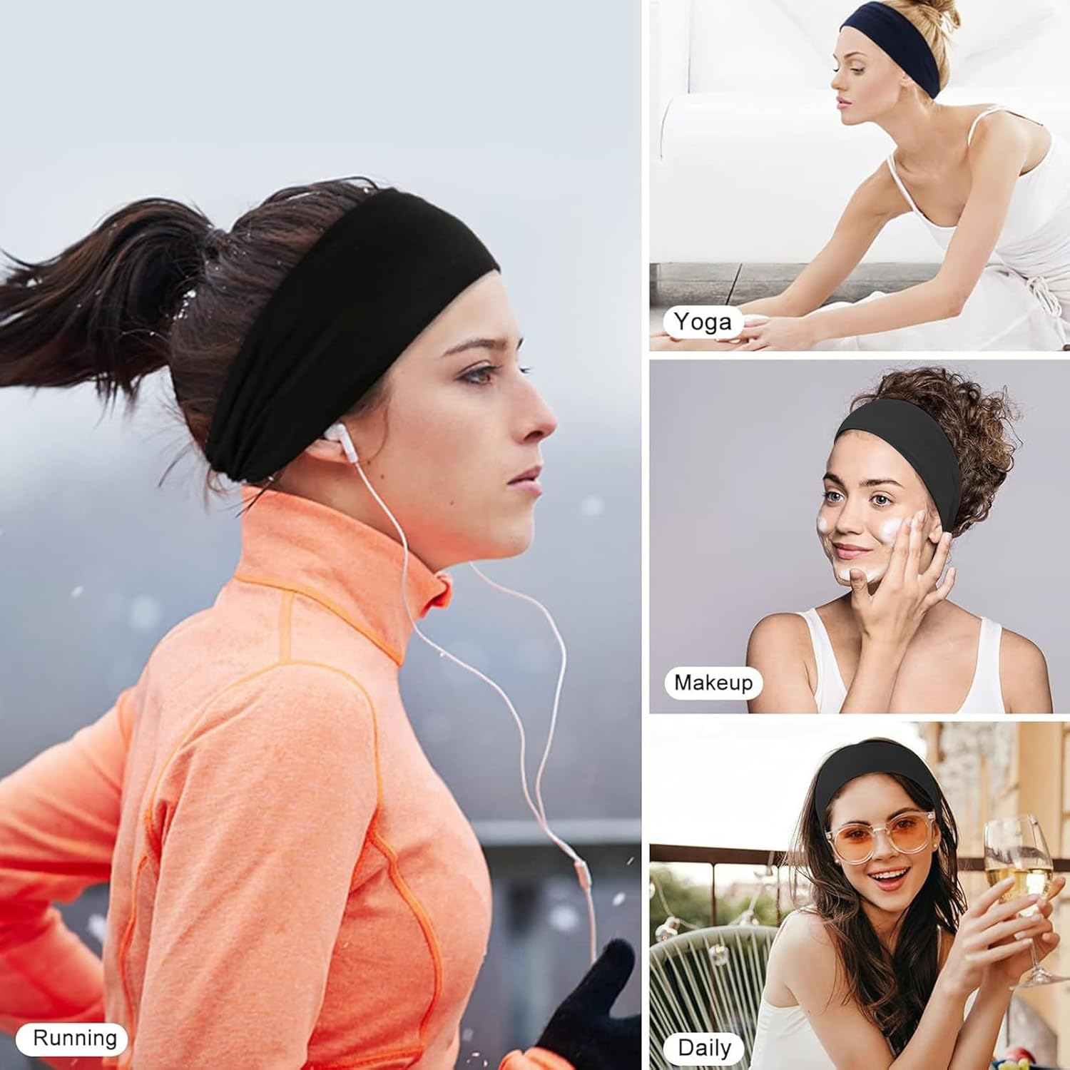 Premium Sports Headbands for Women Men 6 Pack, Non-Slip Running Hair Bands, Lightweight Sweat Bands for Gym, Yoga, and Everyday Use, Suitable Running Headbands for All Activities image number 3