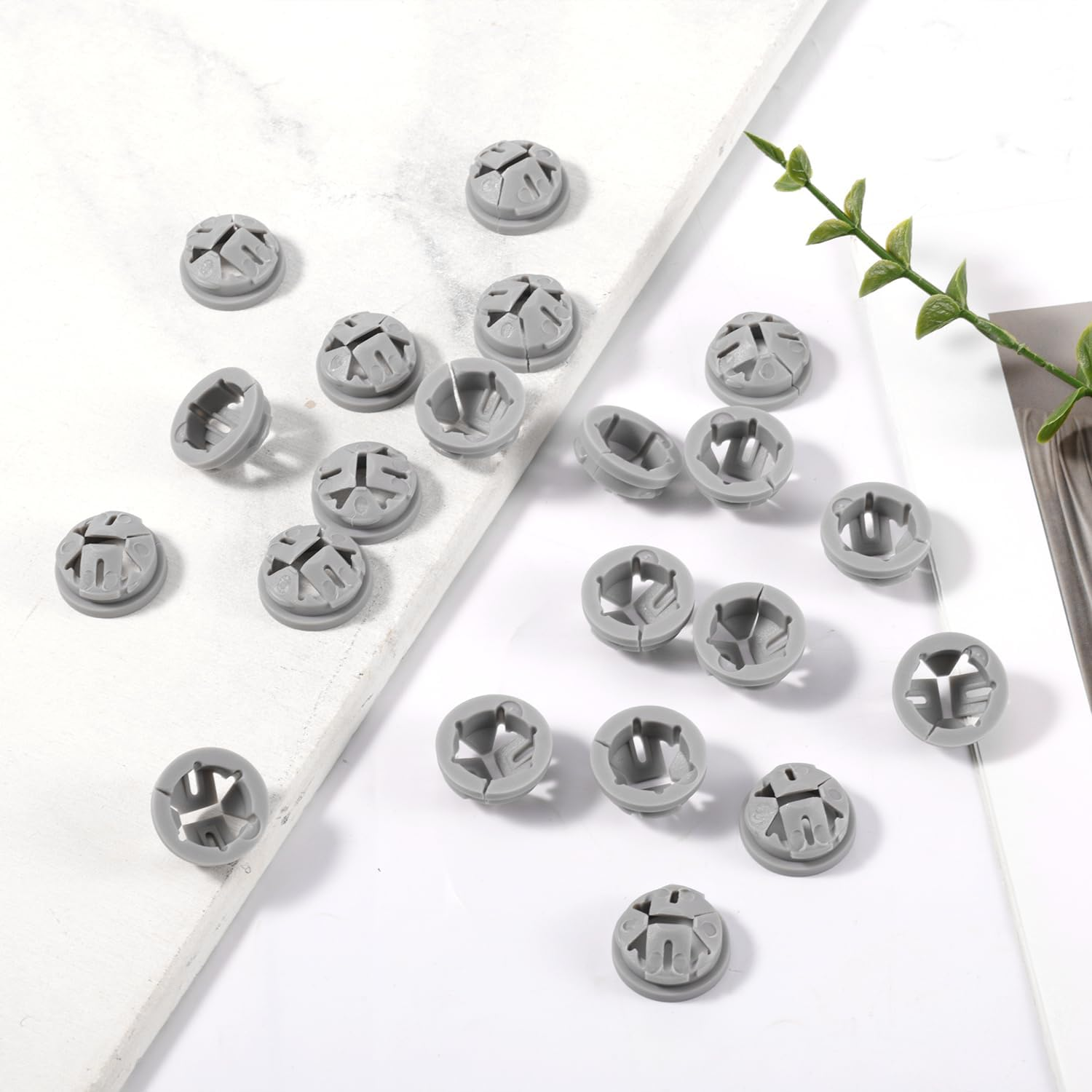 36Pcs Push-In Cable Connectors, 3/8 Inch Trade Size Plastic Push-In NM Cable Clamps Connector Non-Metallic Electrical Box Wire Inserts Button for 1/2 Inch Knockouts (Gray) - Black image number 6