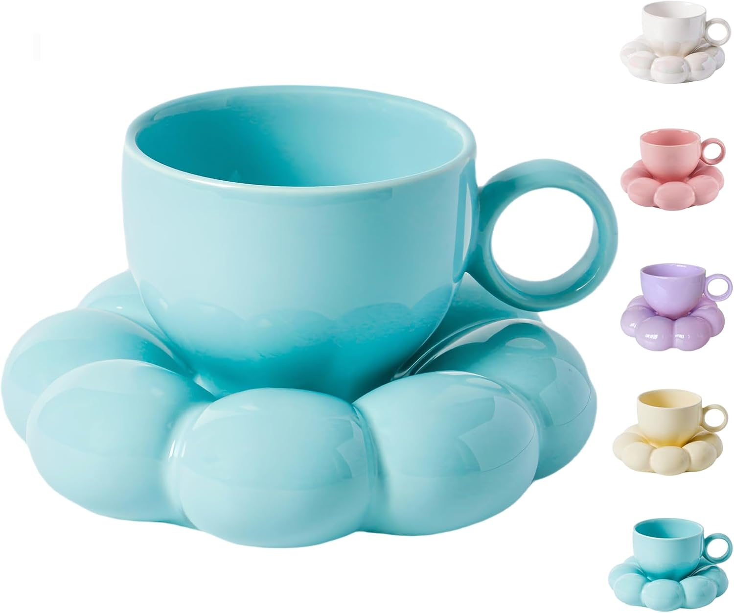 ARISKEY Cute Coffee Mug for Women,Tea Cup and Saucer Set with Spoon,6.5Oz/200Ml for Latte and Milk, a Warm Choice for Mother'S Love,Pearl White