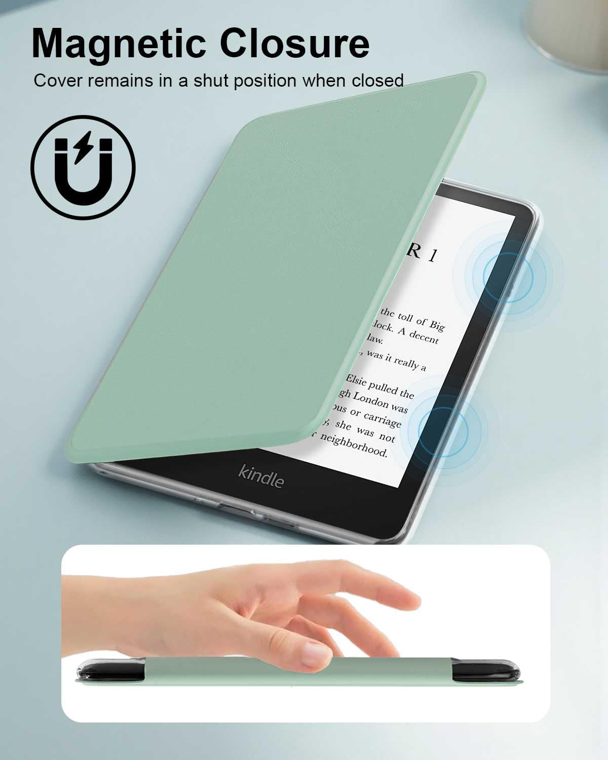 T Tersely Clear Back Slimshell Leather Case for 7" All-New Kindle Paperwhite 12Th 2024 or Kindle Colorsoft 2025 1St Signature Edition, Transparent Shockproof Magnetic Shell Cover - Matcha - Blue image number 2