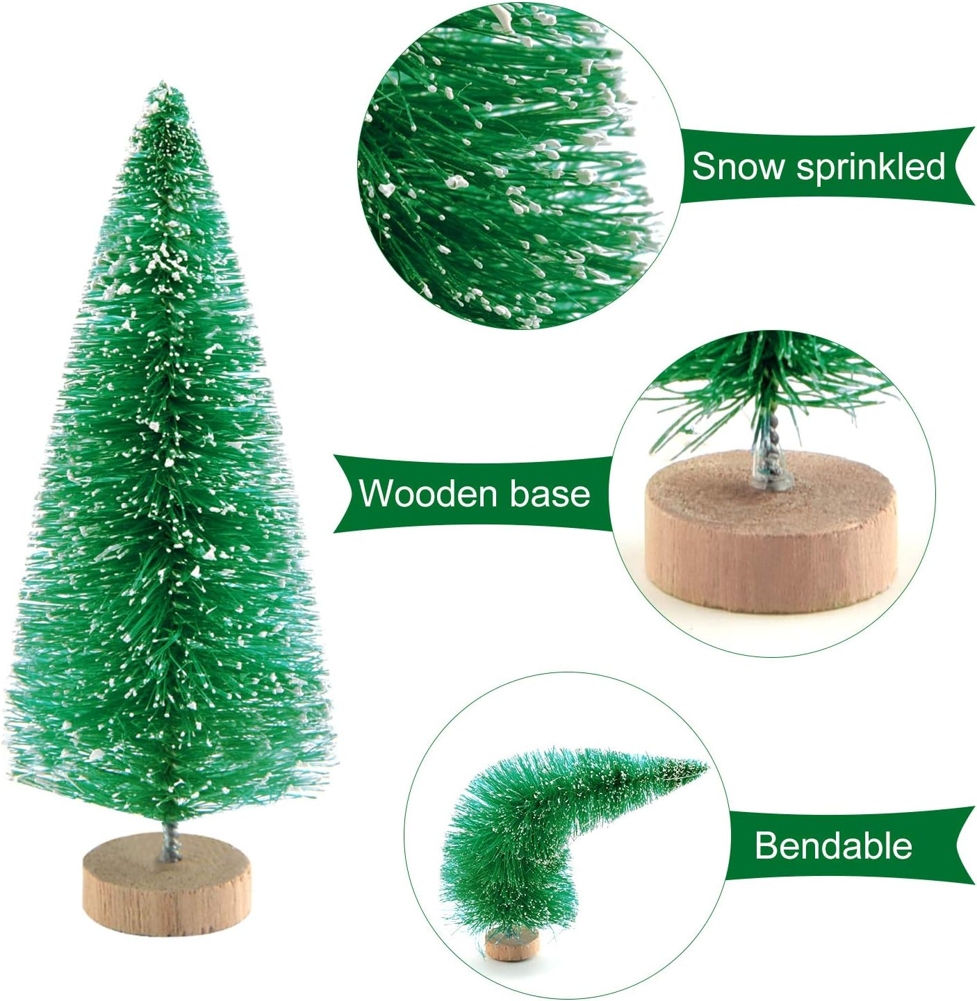 KUUQA 46Pcs Mini Christmas Village Trees Bottle Brush Trees Sisal Snow Forested Trees with Christmas Wreaths for Christmas House Decorations, Diorama Models image number 6