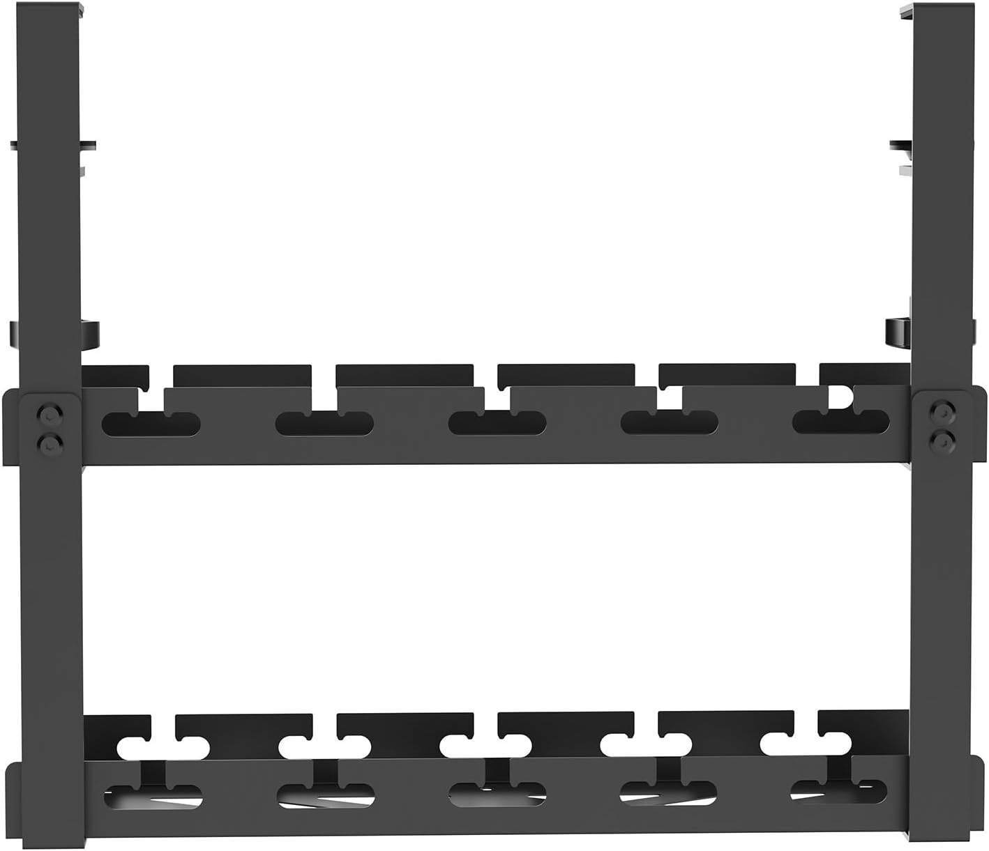 Maclean MC-104 B Under-Table Cable Organiser 40 Cm Two-Stage Metal Shelf with Clamp, Cable Grommets, Fasteners for Power Strip, Router, Cable Management Office Gaming Black image number 2