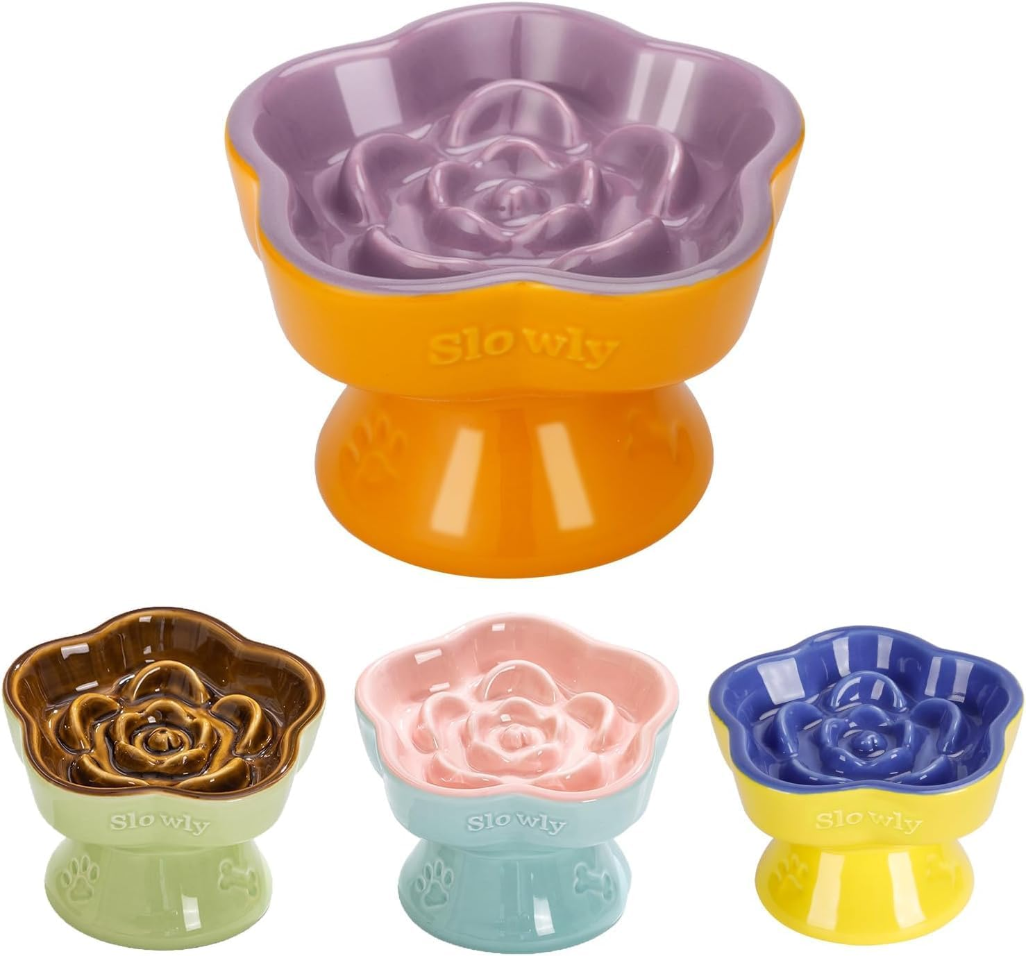 ZHUIYIWIN Sunny Wisteria Anti-Slinging Bowl for Cats, Ceramic Dog Bowl for Cats and Small Dogs image number 2