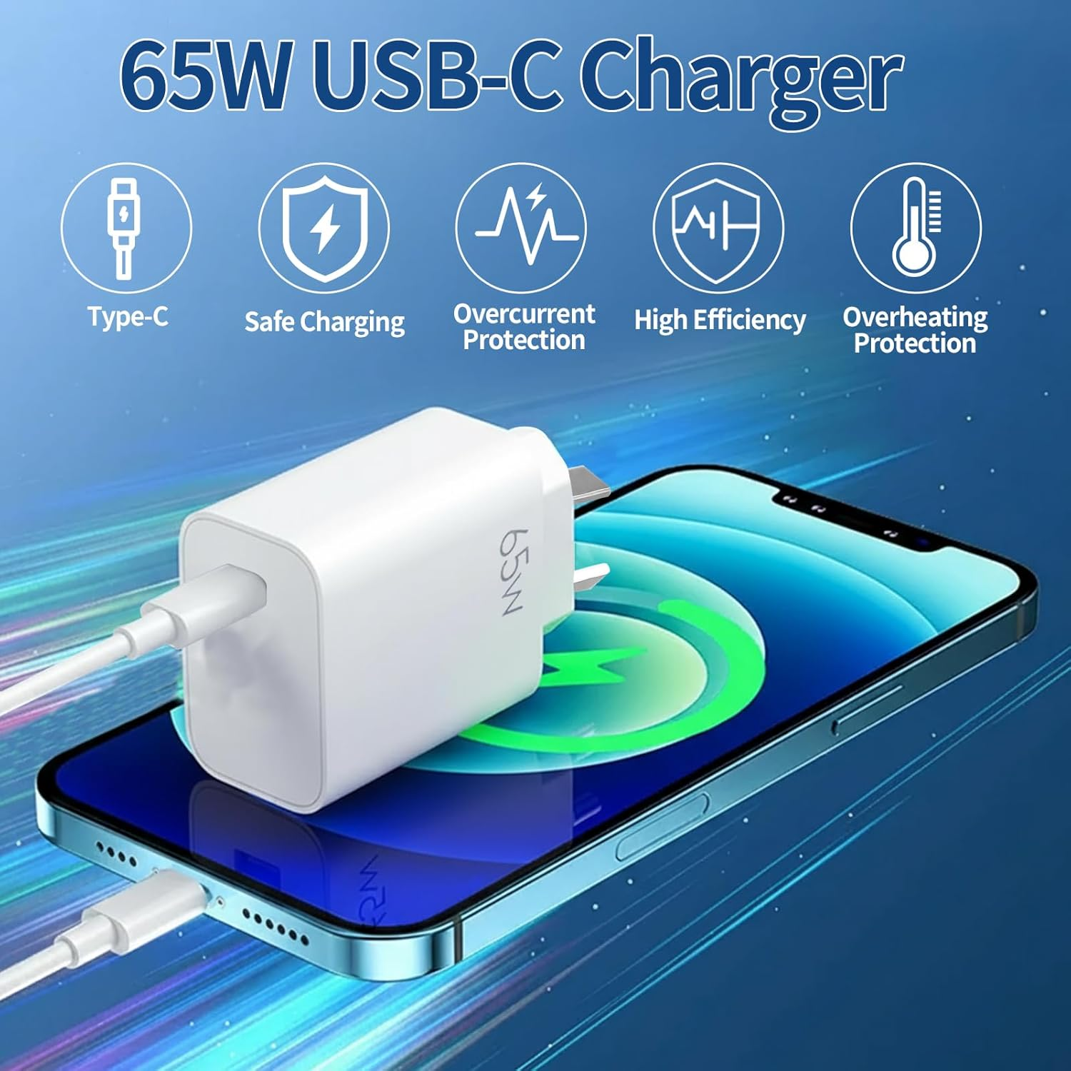 LINDIAN 65W Travel USB C Charger, Gan PD3.0 Adapter with AU Plug for Iphone 17 Pro Max/16/15, Macbook Air/Pro, HP, Dell XPS, Ipad, Galaxy S25 Ultra(Pps 45W) Pixel 10/9, Switch image number 4